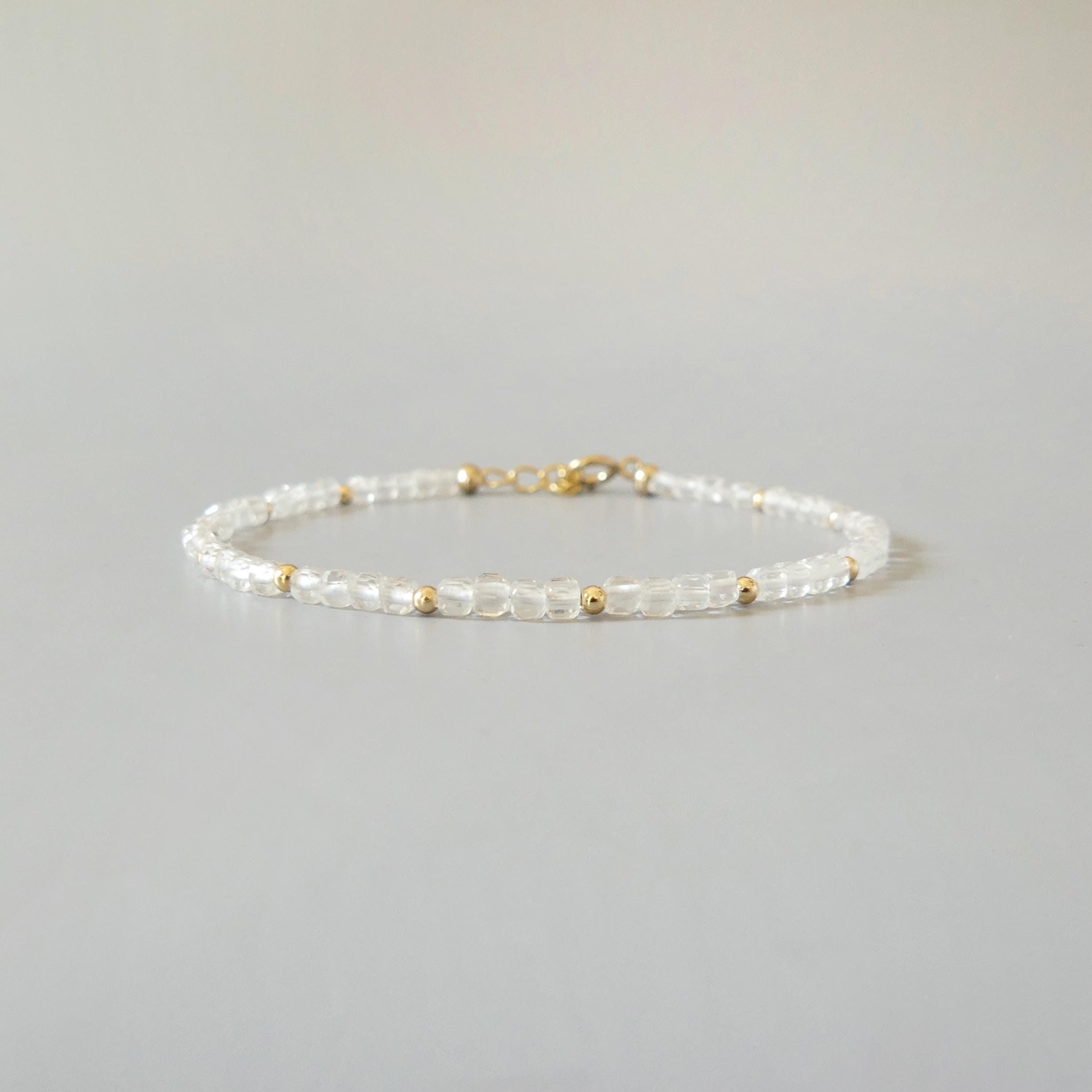 Tiny Rock Quartz Bracelet - Dainty Gemstone Beaded Jewelry