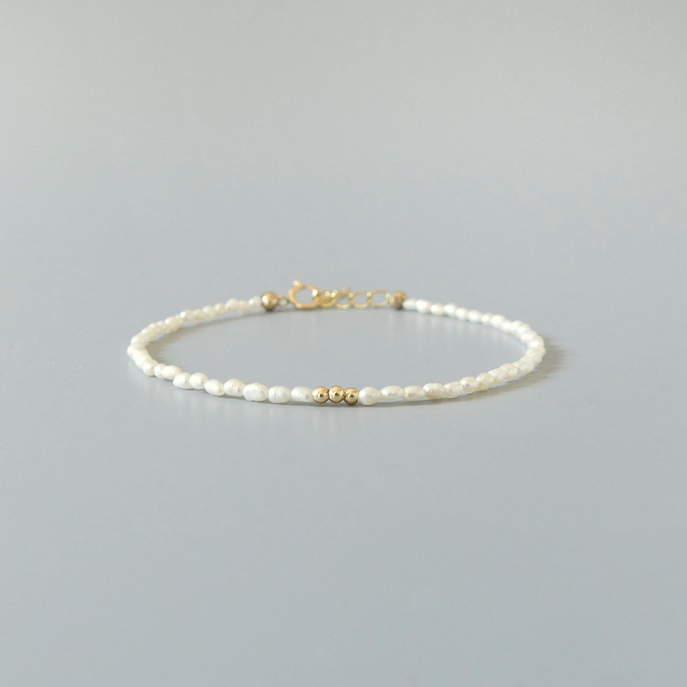 Tiny Natural Micro Pearl Bracelet -Dainty June Birthstone Jewelry