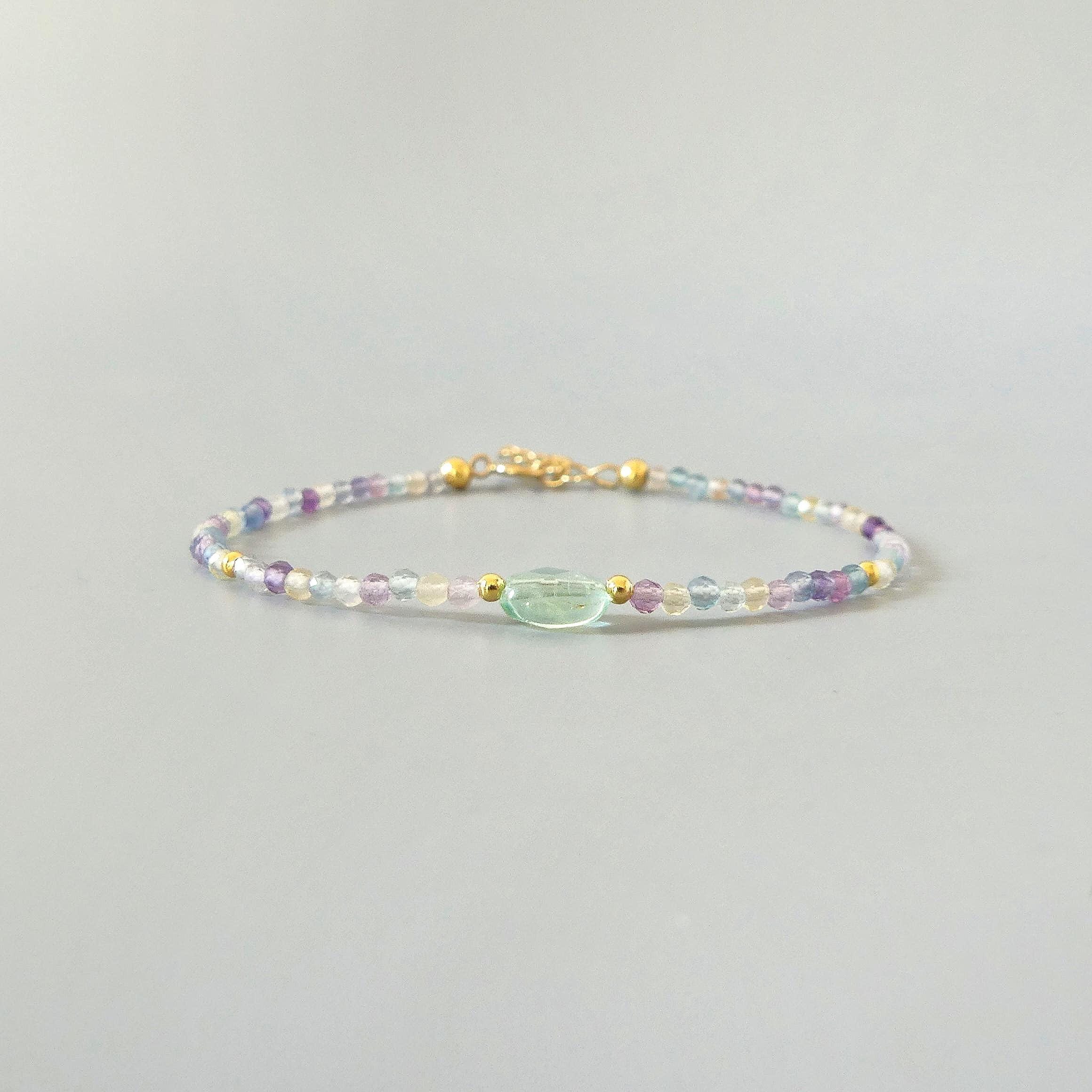 Tiny Fluorite Bracelet Dainty Gemstone Beaded Bracelet Colorful Jewelry Boho Chic Rainbow Jewelry Stacking Birthday Gift Wife Mom Sister