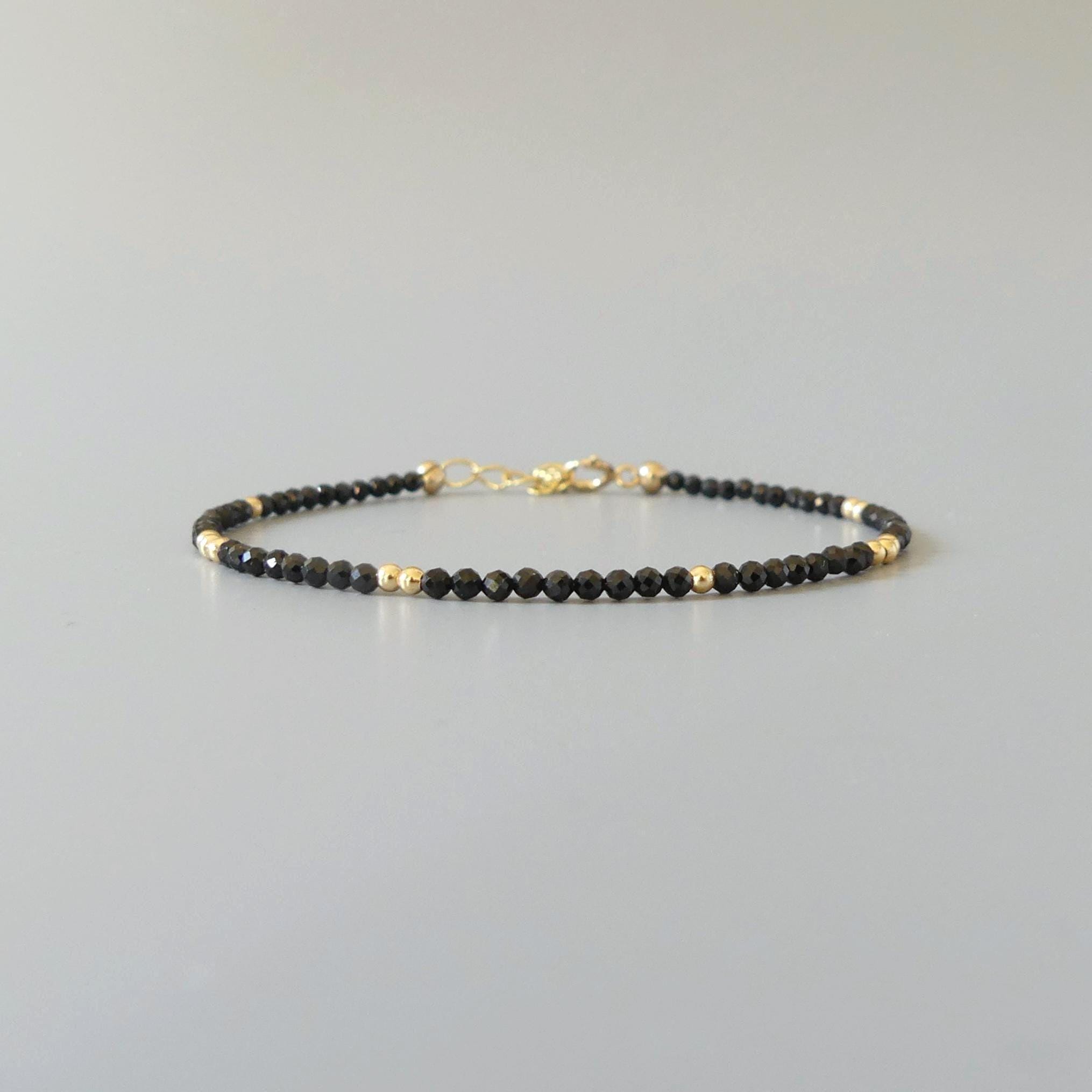 Tiny Black Spinel Bracelet -Dainty Minimalist Jewelry