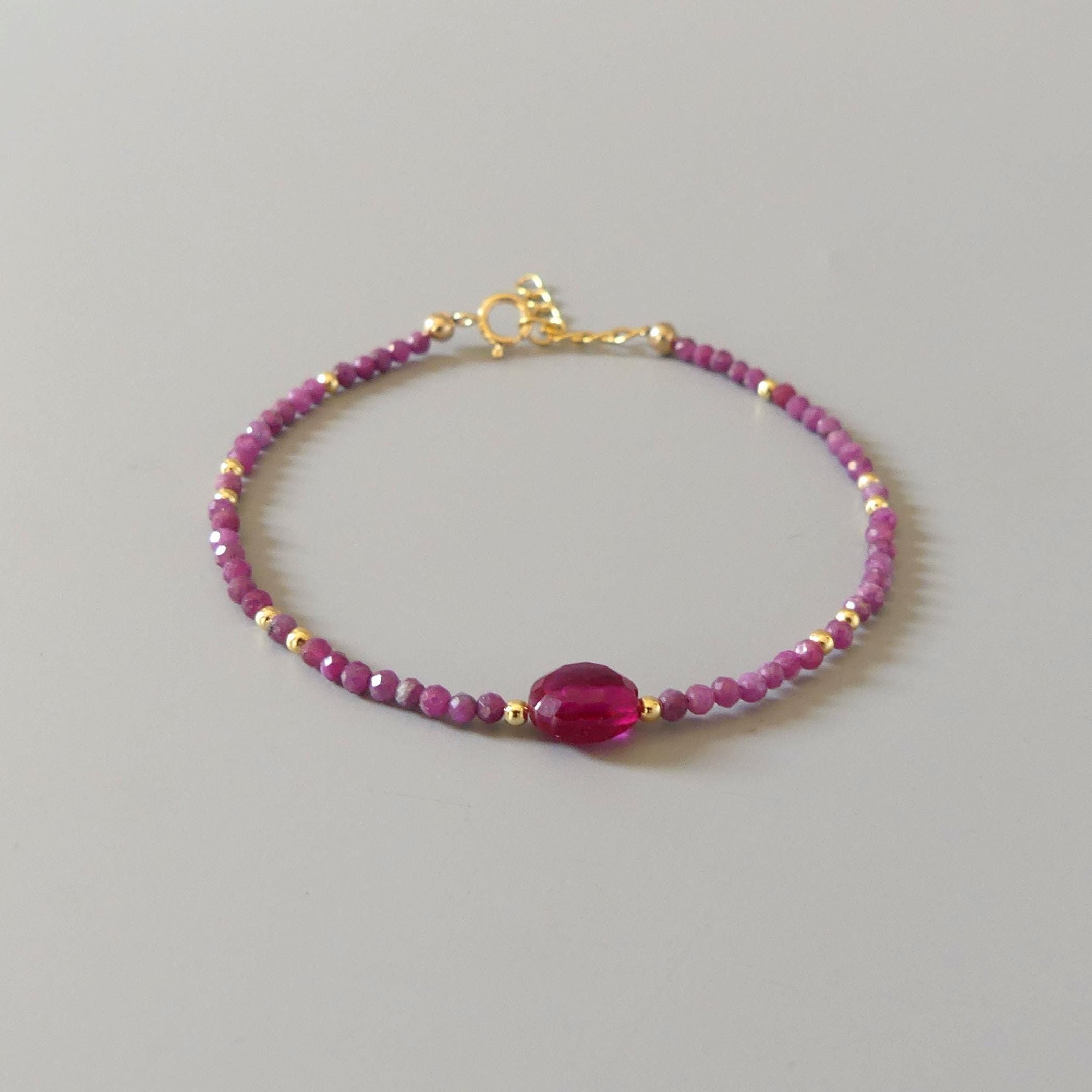 Tiny Ruby Bracelet - Dainty Gemstone Beaded Jewelry