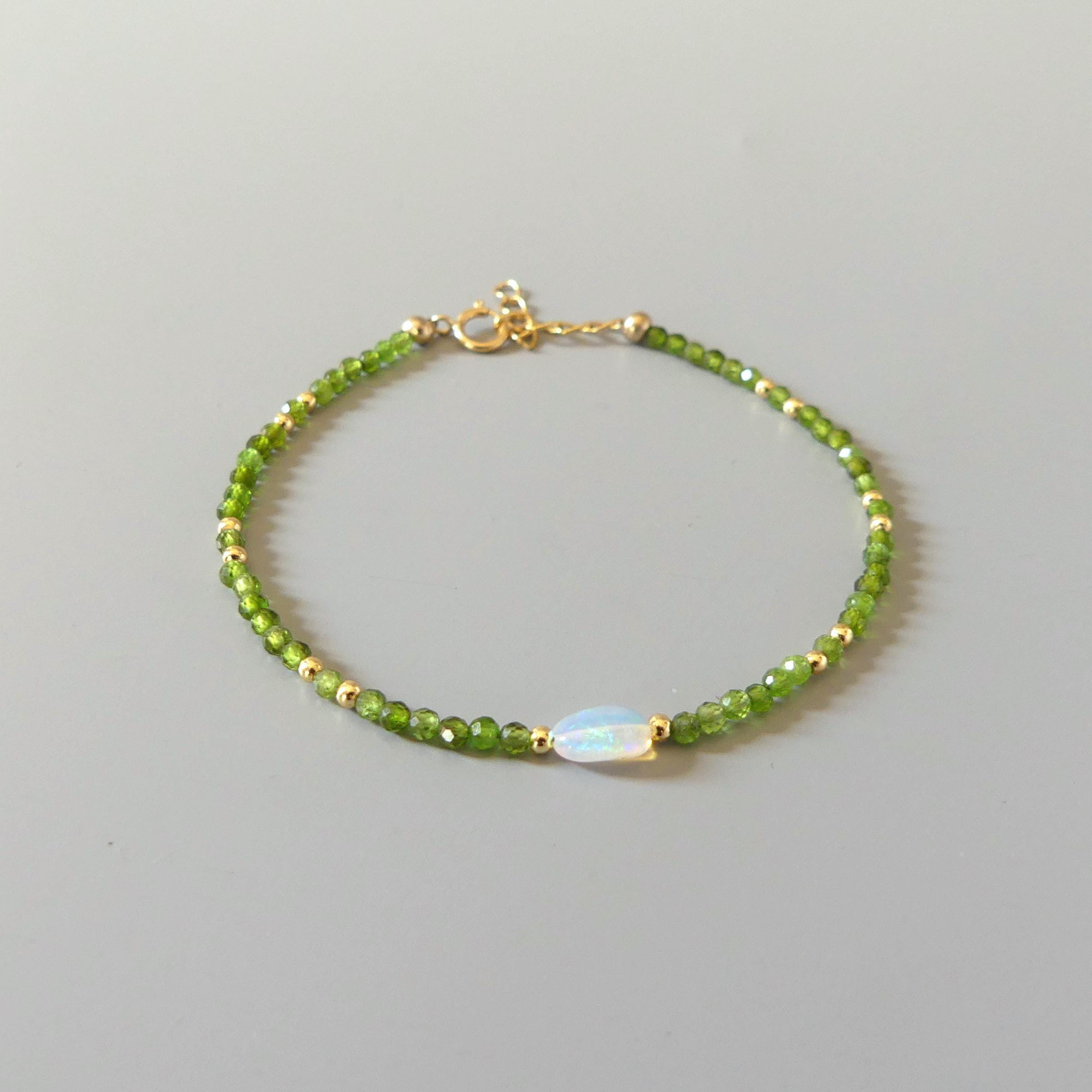 Tiny Chrome Diopside and Ethiopian Opal Bracelet -Dainty Beaded Jewelry