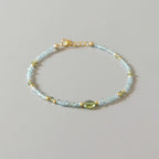 Tiny Sky and Green Apatite Bracelet -Dainty Gemstone Beaded Jewelry