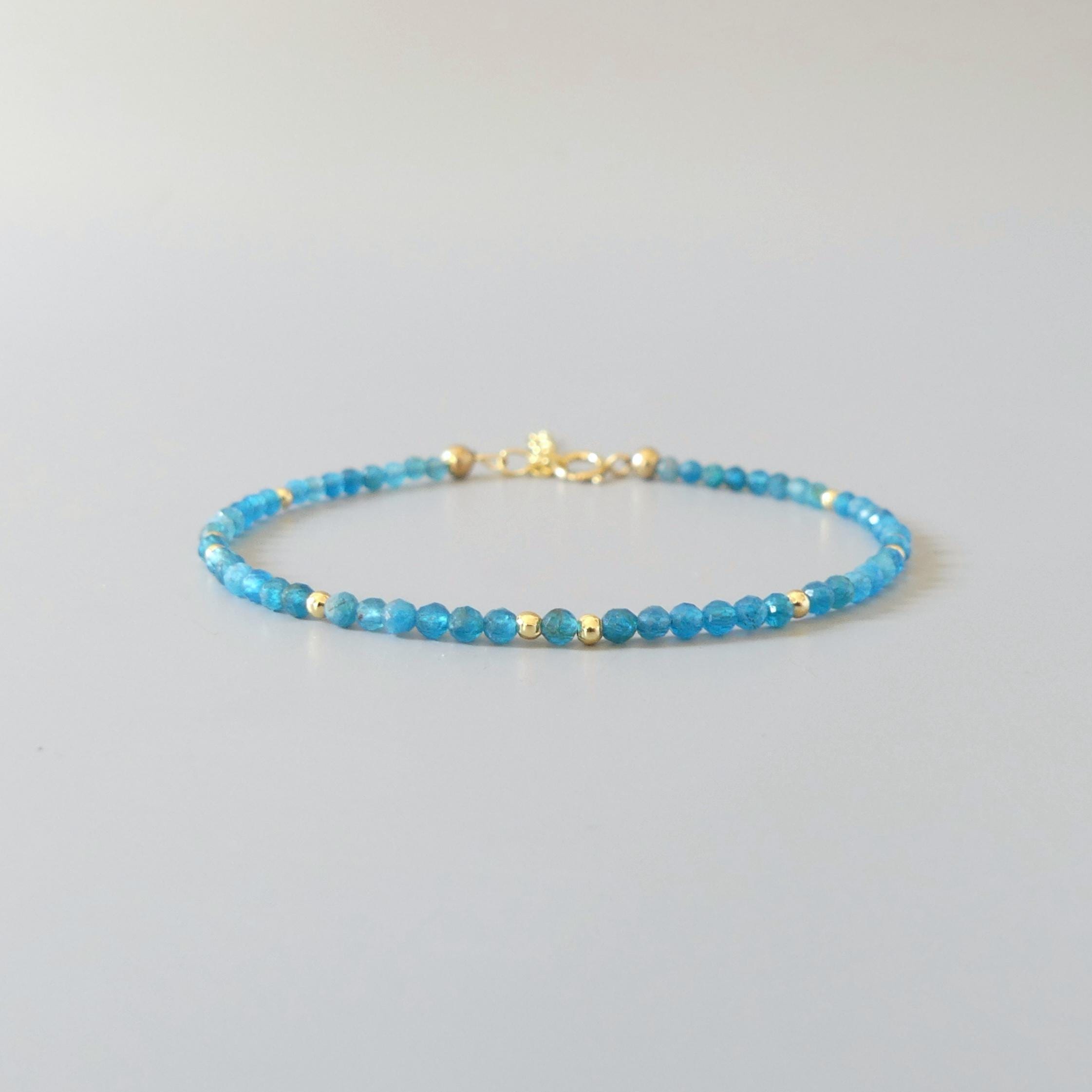 Tiny Neon Apatite Bracelet -Dainty Gemstone Beaded Jewelry