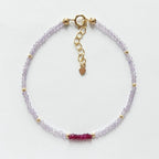 Tiny Pink Amethyst Bracelet Dainty Longido Ruby Gemstone Beaded Bracelet Crystal Jewelry Minimalist February Birthstone July Birthday Gift
