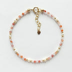 Tiny Carnelian Rose Quartz Pearl Bracelet Dainty Minimalist Jewelry Birthday Abundance Gift Self Love Birthday Gift Christmas Mom Wife Gift