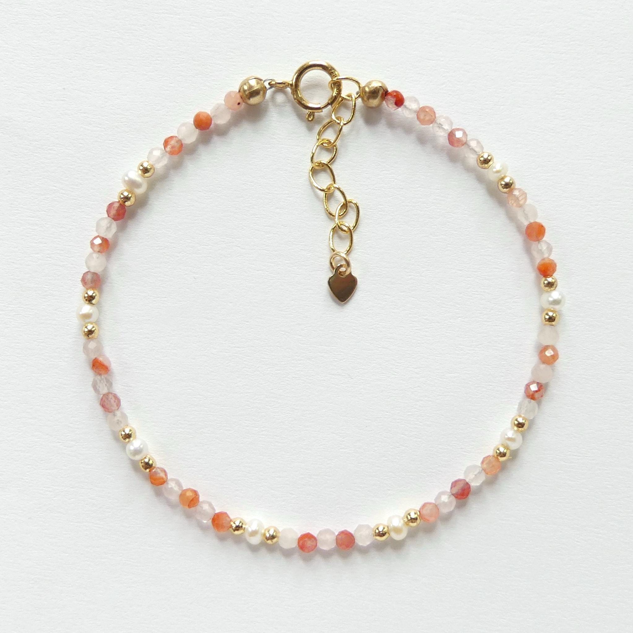 Tiny Carnelian Rose Quartz Pearl Bracelet Dainty Minimalist Jewelry Birthday Abundance Gift Self Love Birthday Gift Christmas Mom Wife Gift