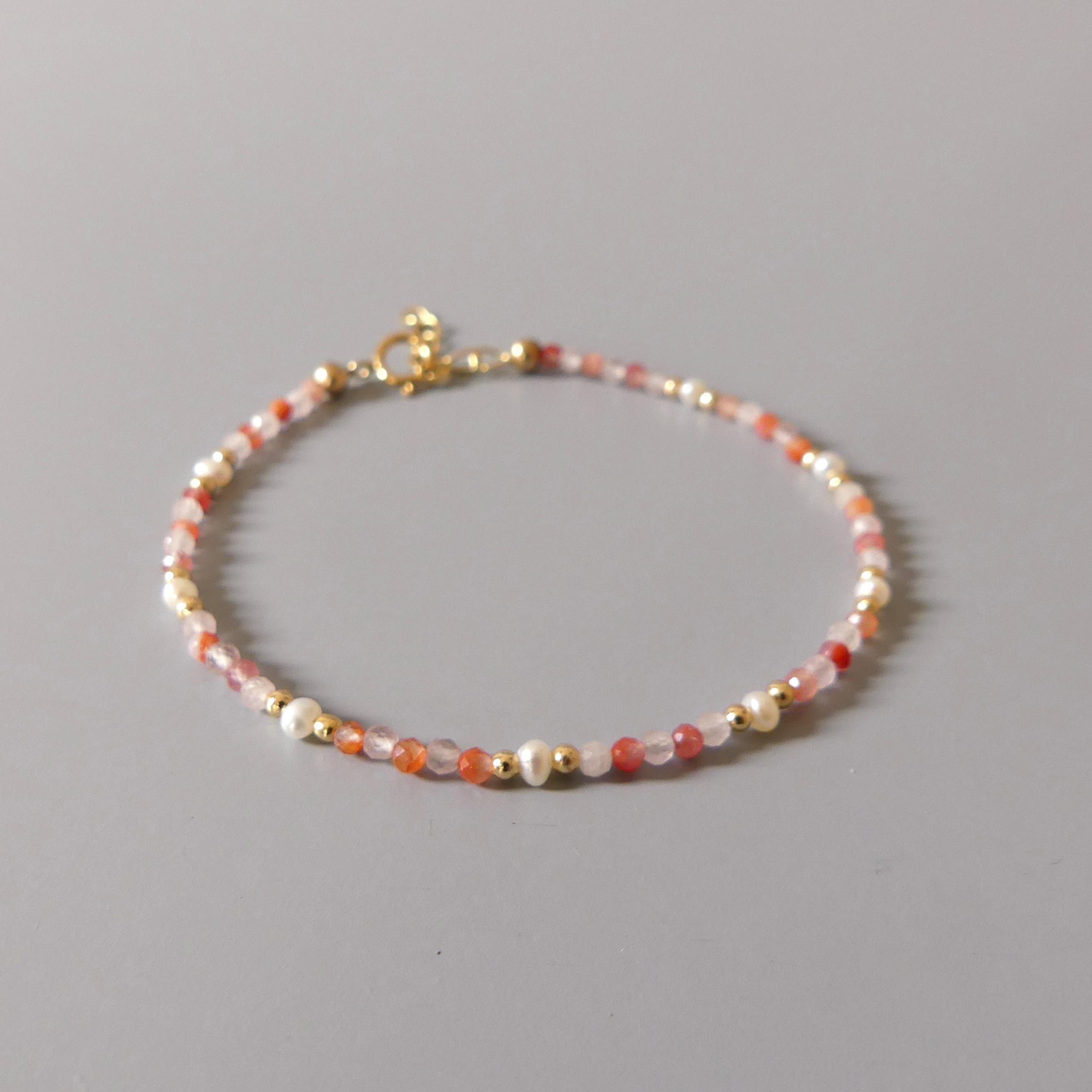 Tiny Carnelian Rose Quartz Pearl Bracelet Dainty Minimalist Jewelry Birthday Abundance Gift Self Love Birthday Gift Christmas Mom Wife Gift