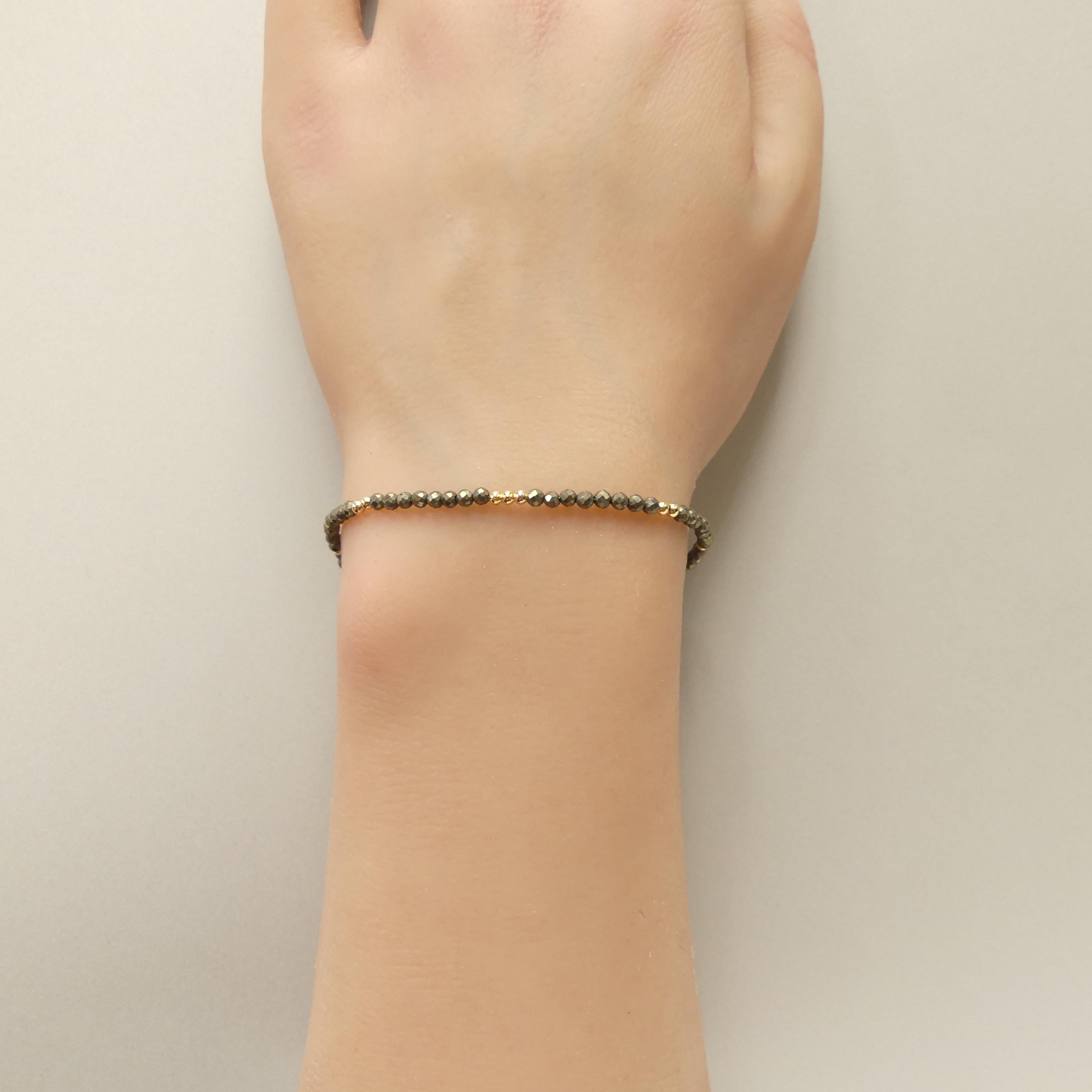 Tiny Pyrite Bracelet Dainty Sparkly Gemstone Beaded Bracelet Minimalist Jewelry Crystal Protection Bracelet Birthday Gift for Women Wife Mom
