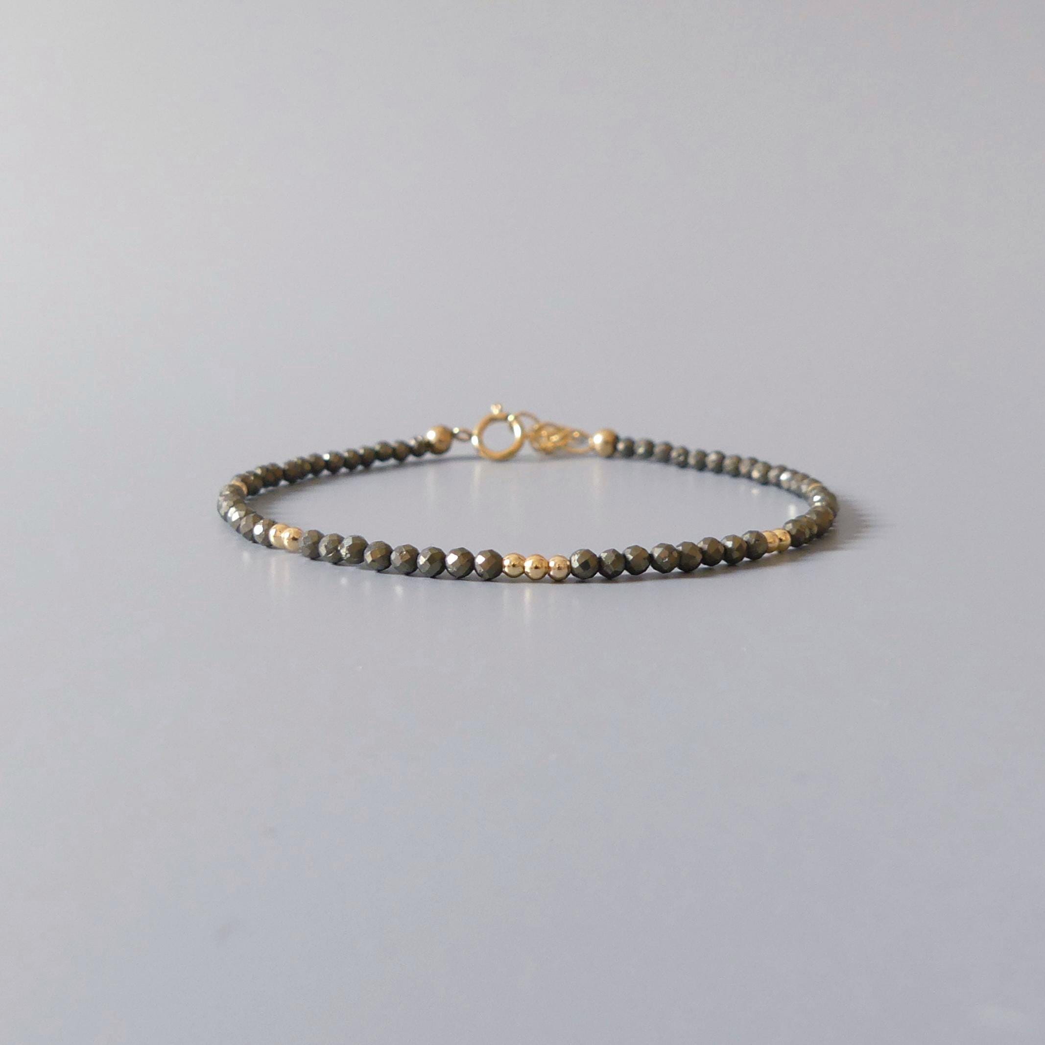 Tiny Pyrite Bracelet Dainty Sparkly Gemstone Beaded Bracelet Minimalist Jewelry Crystal Protection Bracelet Birthday Gift for Women Wife Mom
