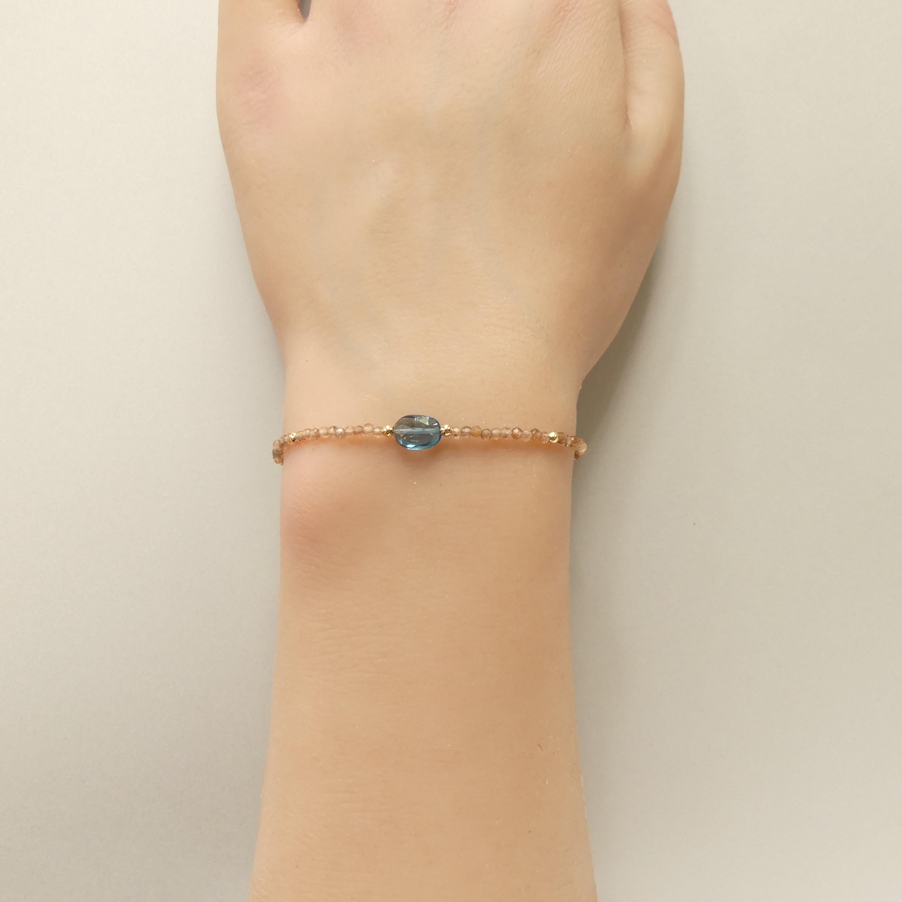 Tiny Andalusite Bracelet Dainty London Blue Topaz Gemstone Beaded Jewelry Minimalist Stacking December Birthstone Birthday Gift For Women