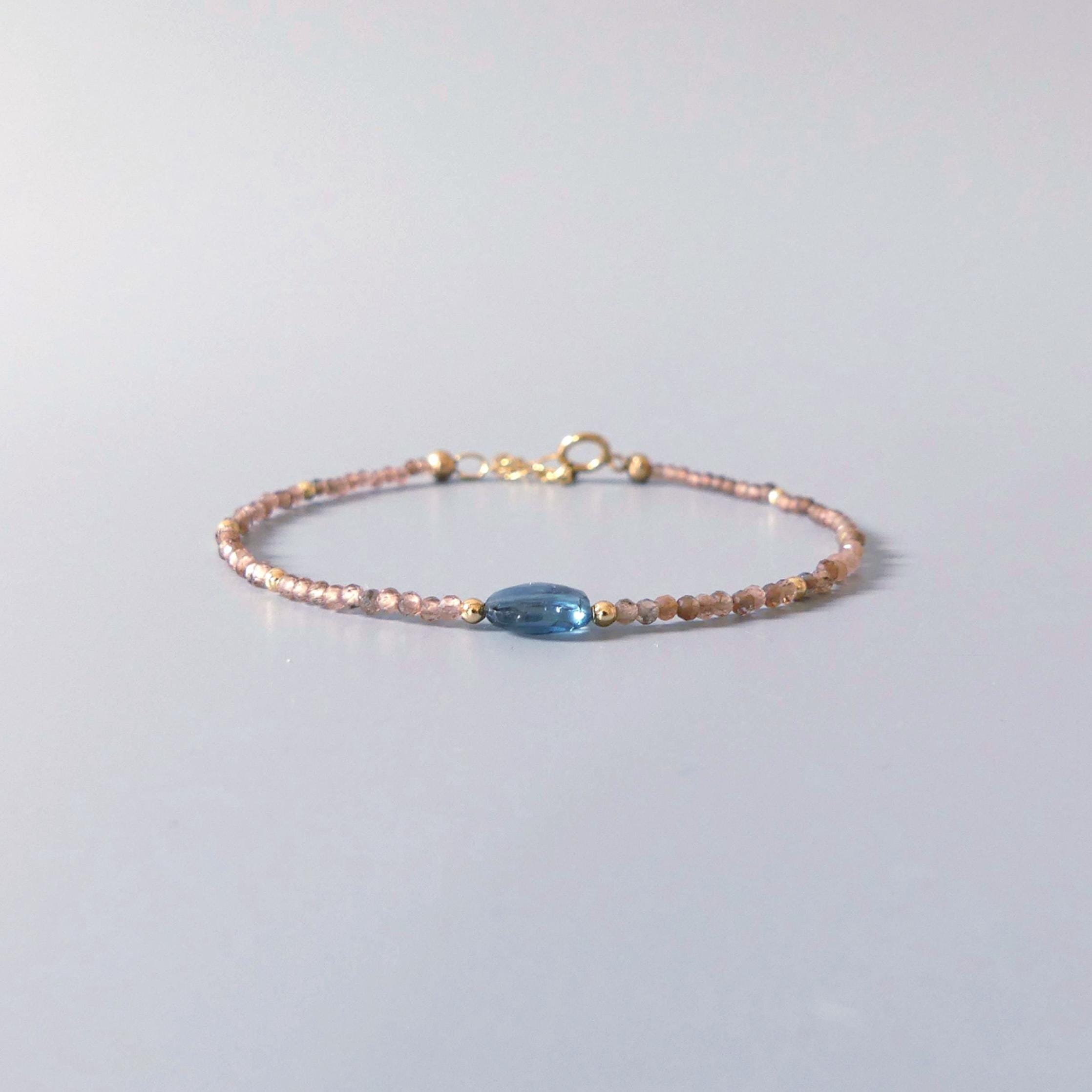 Tiny Andalusite Bracelet Dainty London Blue Topaz Gemstone Beaded Jewelry Minimalist Stacking December Birthstone Birthday Gift For Women