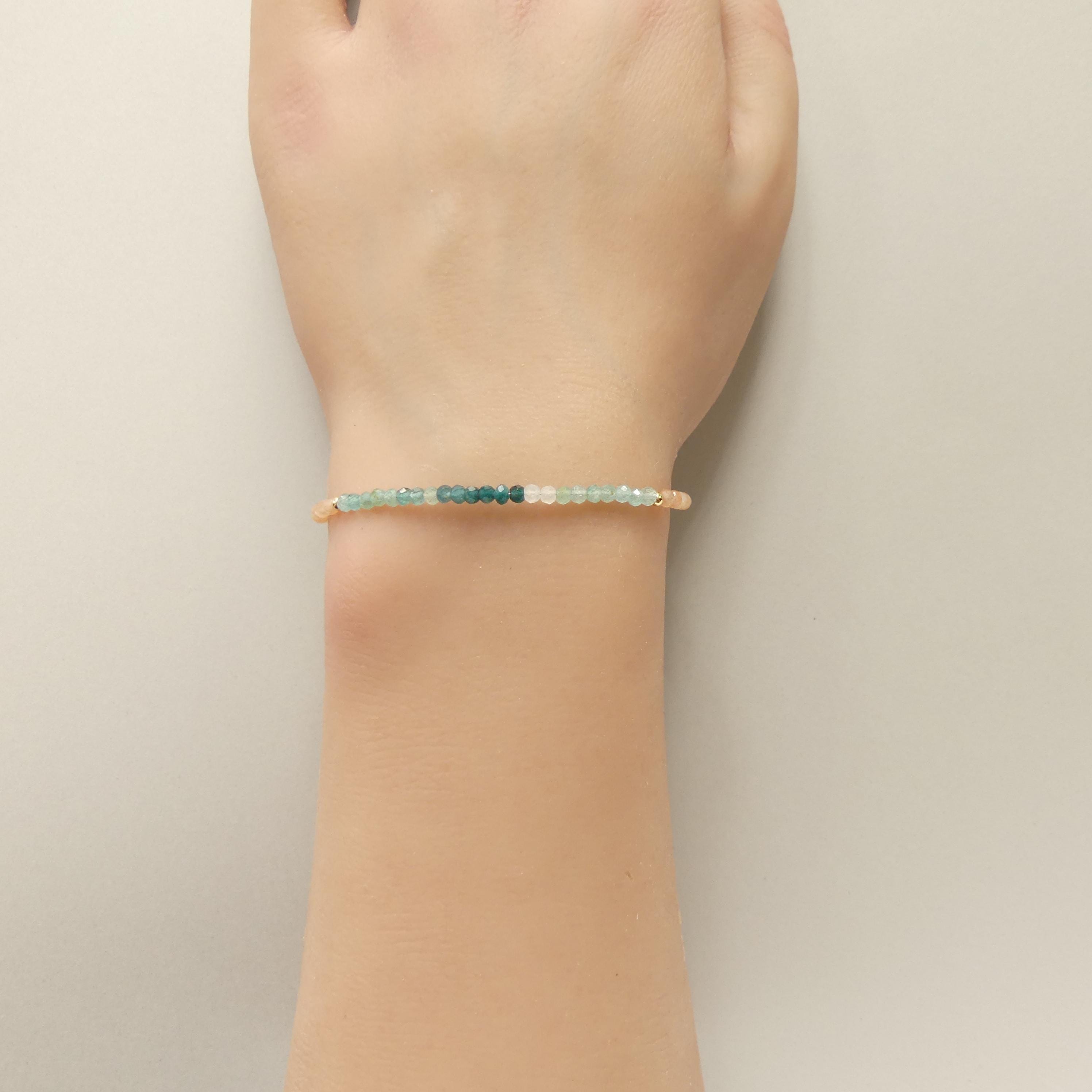 Tiny Grandidierite Bracelet Dainty Peach Moonstone Gemstone Bead Bracelet Crystal Jewelry Minimalist Birthday Gift for Women June Birthstone