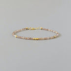Tiny Chocolate Moonstone Bracelet Dainty Gemstone Beaded Jewelry Minimalist June Birthstone Birthday Gift for Women Mom Wife Friend Daughter