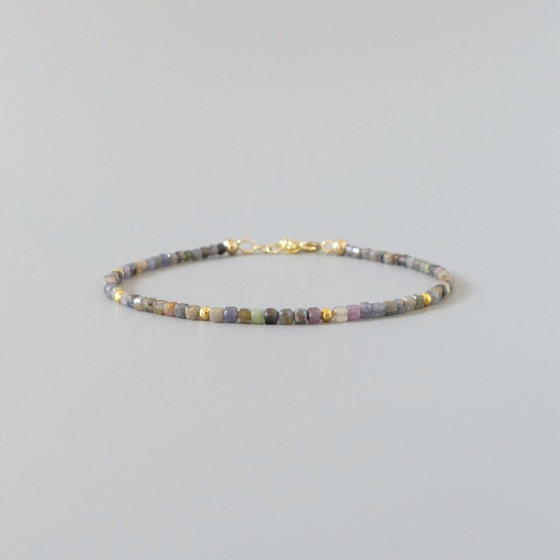 Tiny Multi Sapphire Bracelet Dainty Gemstone Beaded Bracelet Colorful Skinny Jewelry Minimalist September Birthstone Birthday Gift for Women