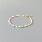 Tiny Pearl Knot Bracelet Dainty Rainbow Neon Silk Knotted Jewelry Minimalist Freshwater Pearl June Birthstone Birthday Gift 30th Anniversary