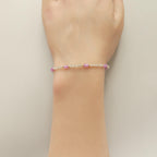 Tiny Pink Sapphire Bracelet Dainty Labradorite Gemstone Beaded Bracelet Pink Crystal Jewelry Minimalist September Birthstone Birthday Gift