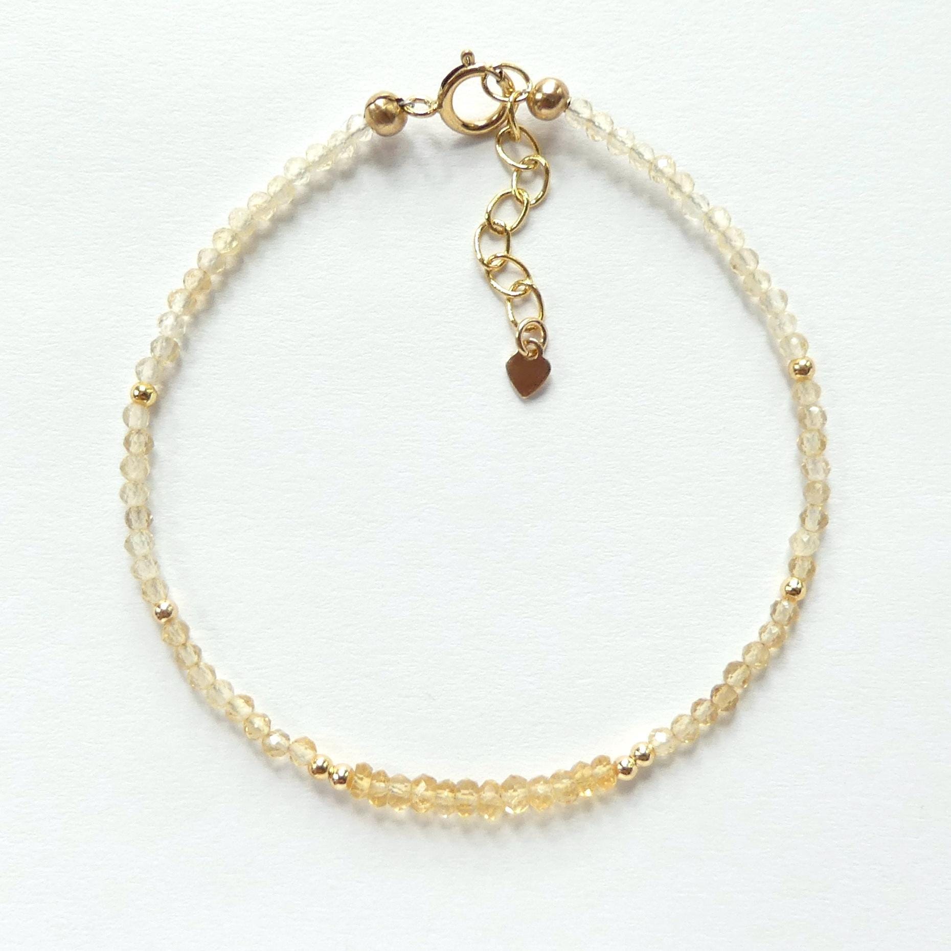 Tiny Citrine Bracelet Dainty Gemstone Beaded Bracelet Yellow Crystal Minimalist Jewelry November Birthstone Gift for Women Mom Wife Daughter