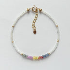 Tiny Multi Sapphire Bracelet Dainty White Moonstone Gemstone Beaded Bracelet Rainbow Jewelry Minimalist September Birthstone Birthday Gift