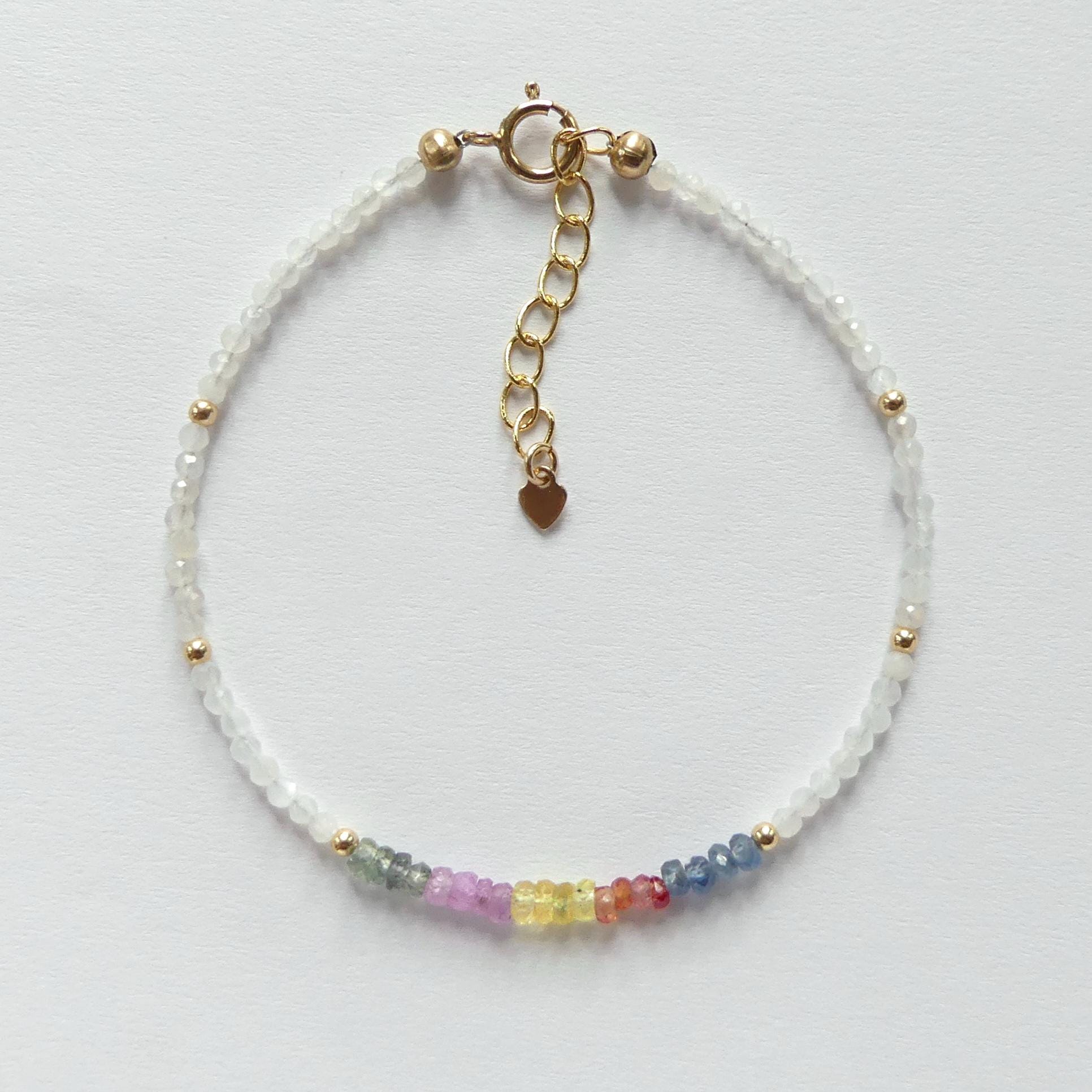 Tiny Multi Sapphire Bracelet Dainty White Moonstone Gemstone Beaded Bracelet Rainbow Jewelry Minimalist September Birthstone Birthday Gift