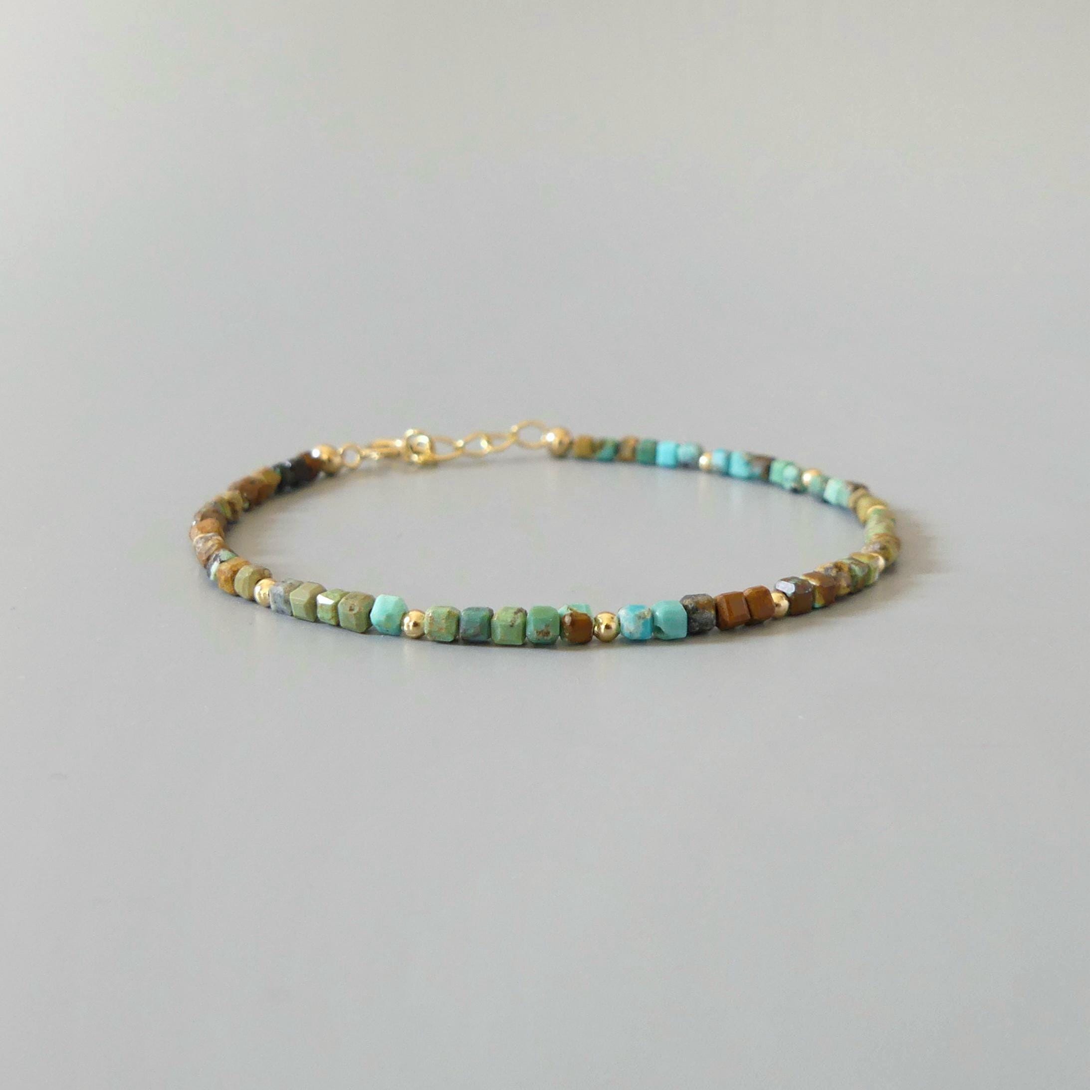 Tiny Arizona Turquoise Bracelet Dainty December Birthstone Bracelet Delicate Minimalist Jewelry Birthday Gift Mothers Day Christmas Mom Wife