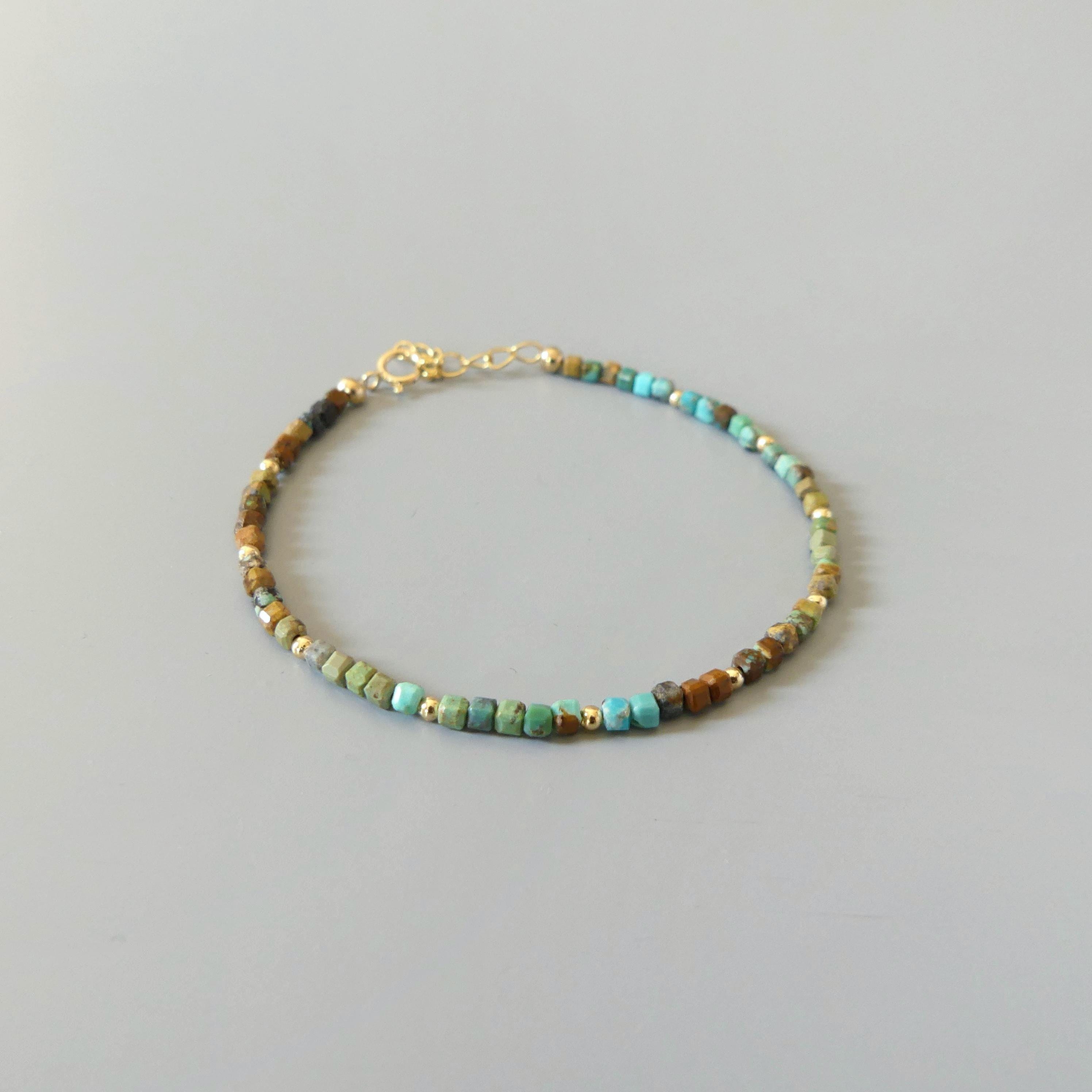 Tiny Arizona Turquoise Bracelet Dainty December Birthstone Bracelet Delicate Minimalist Jewelry Birthday Gift Mothers Day Christmas Mom Wife