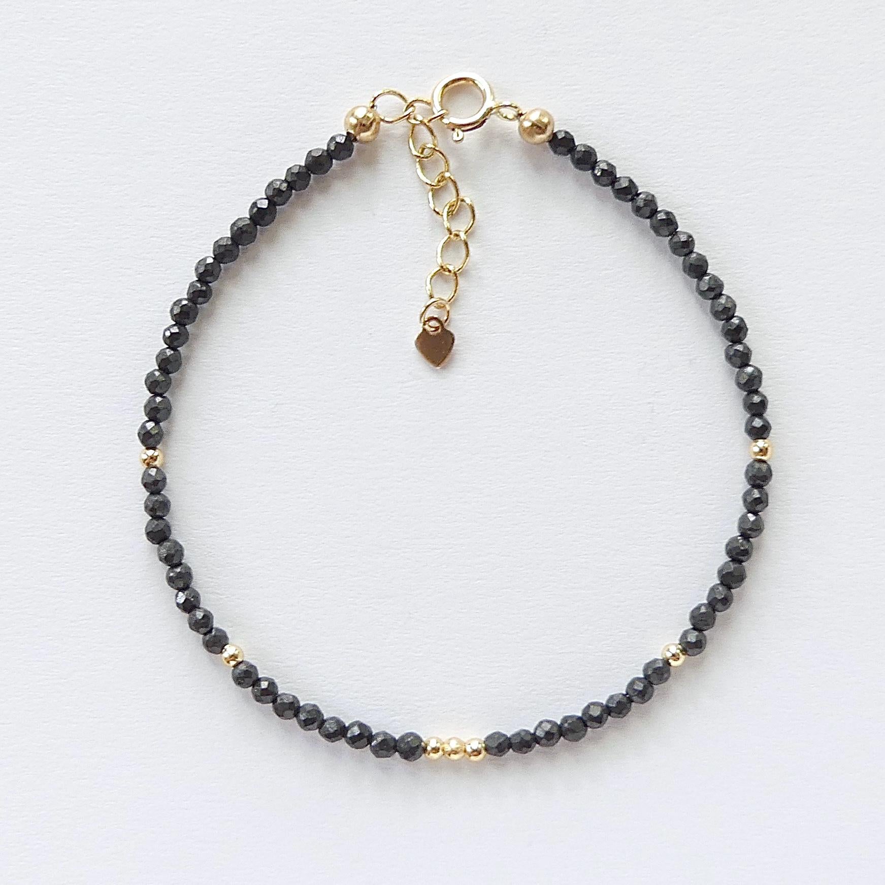 Tiny Shungite Bracelet Dainty Gemstone Beaded Bracelet Black Crystal Jewelry Minimalist Protection Jewelry Stacking Birthday Gift for Women