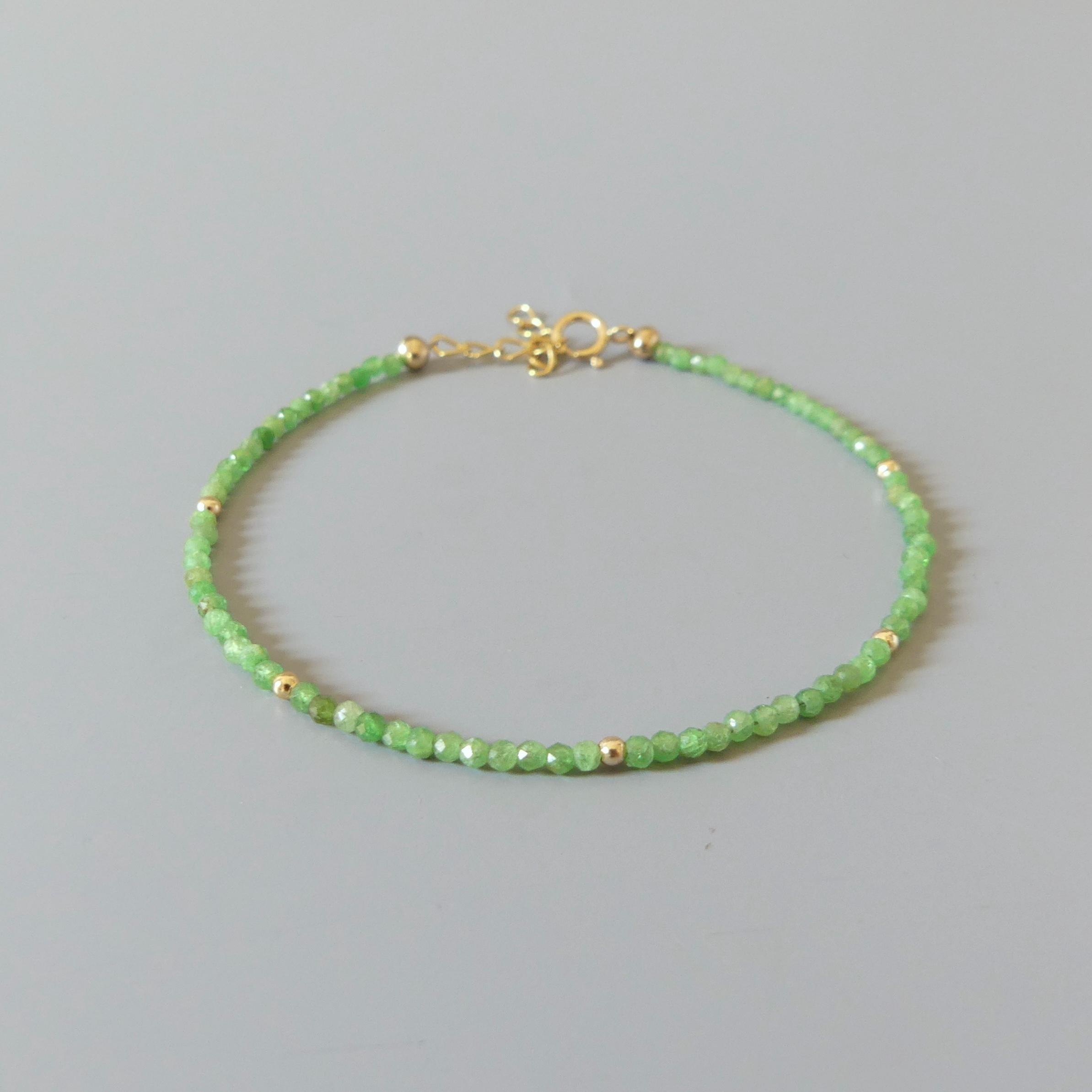 Tiny Tsavorite Bracelet Dainty Green Garnet Gemstone Beaded Bracelet Crystal Minimalist Jewelry January Birthstone Gift Birthday Mom Wife
