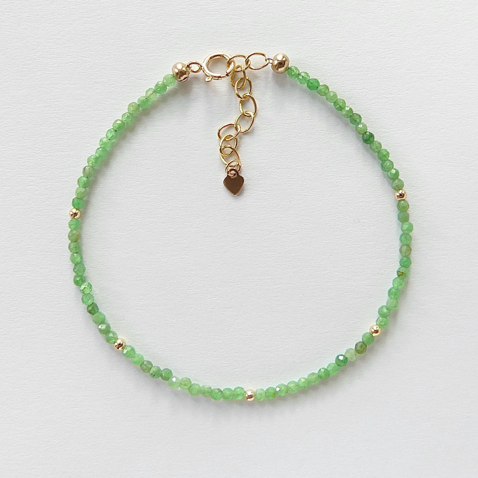 Tiny Tsavorite Bracelet Dainty Green Garnet Gemstone Beaded Bracelet Crystal Minimalist Jewelry January Birthstone Gift Birthday Mom Wife