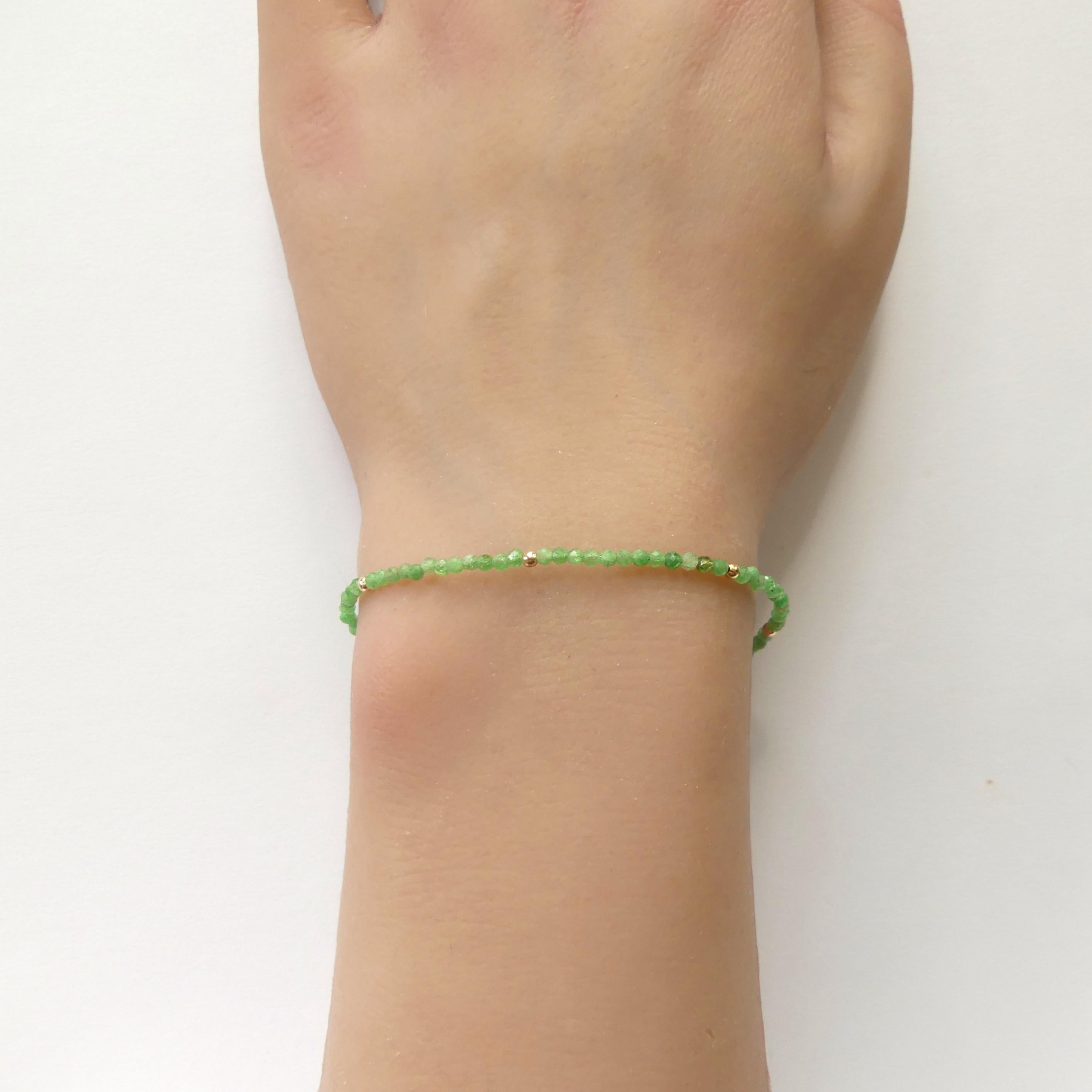Tiny Tsavorite Bracelet Dainty Green Garnet Gemstone Beaded Bracelet Crystal Minimalist Jewelry January Birthstone Gift Birthday Mom Wife