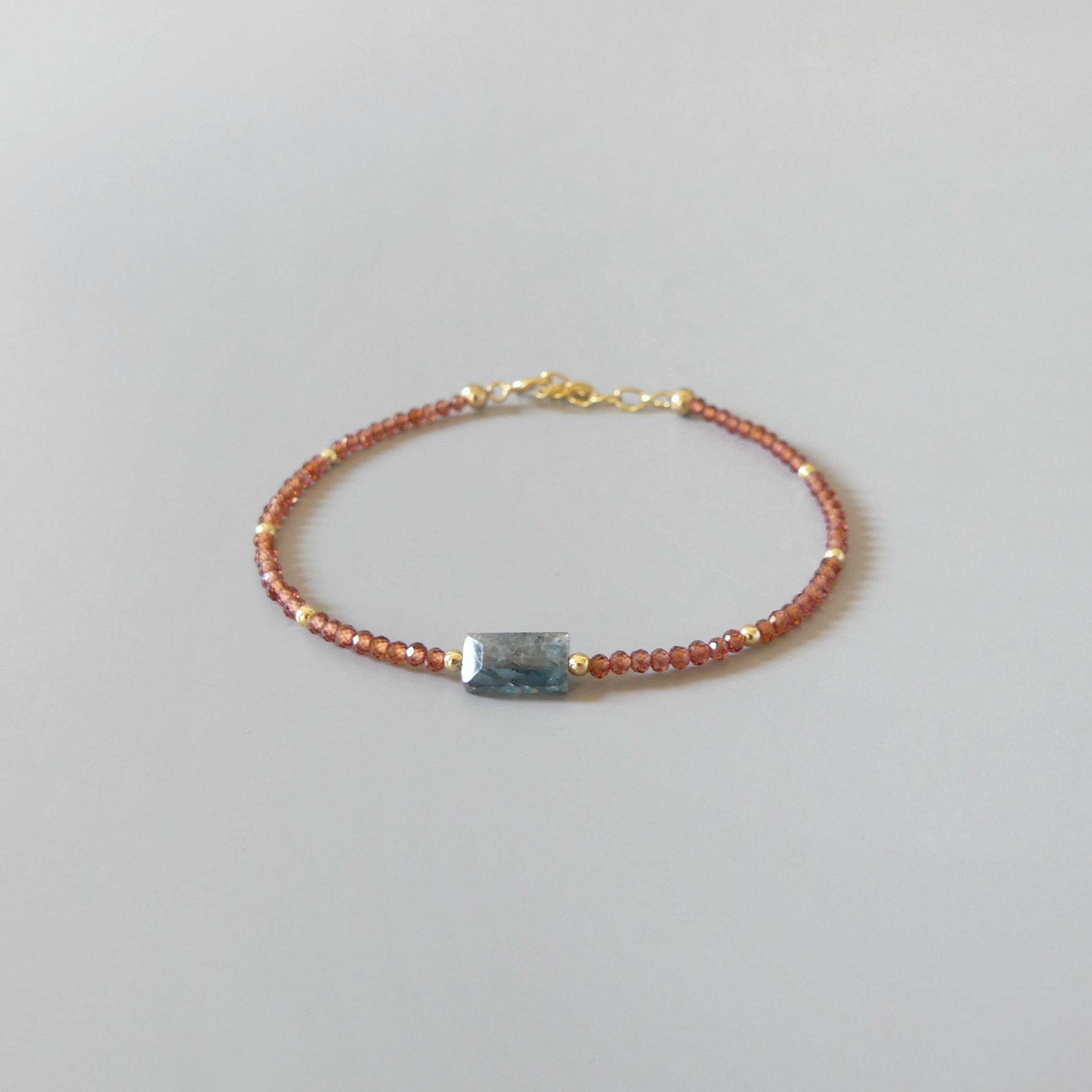 Tiny Teal Kyanite Bracelet Dainty Garnet Gemstone Beaded Bracelet Crystal Minimalist Jewelry Everyday Birthday Gift for Mom Wife Women