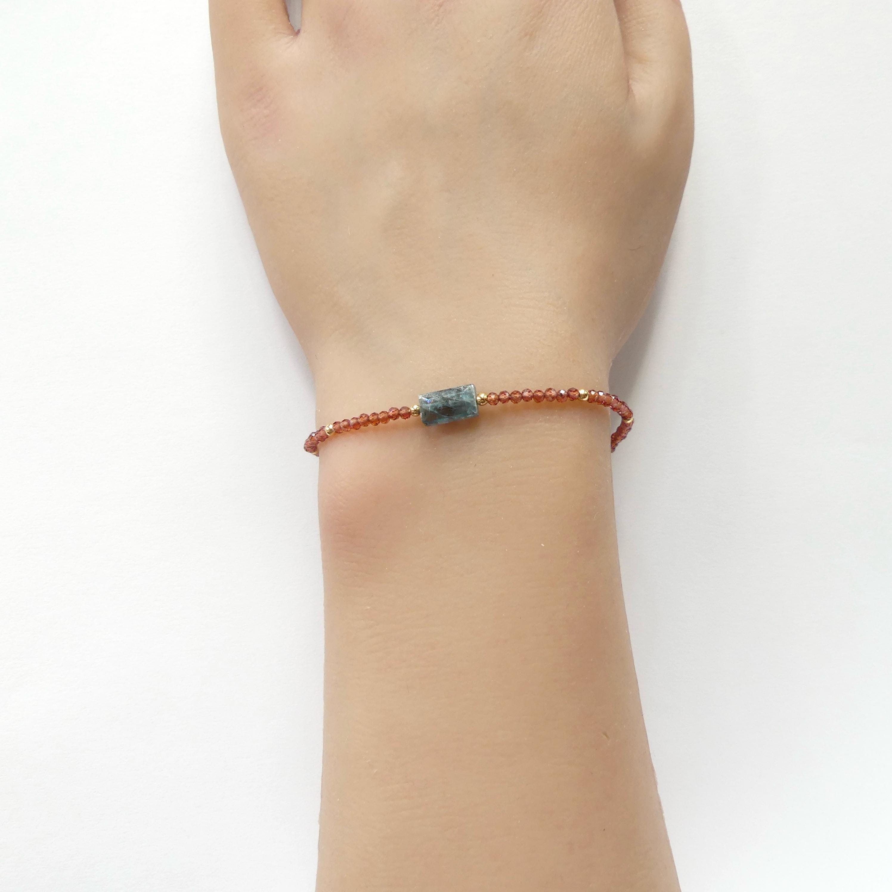 Tiny Teal Kyanite Bracelet Dainty Garnet Gemstone Beaded Bracelet Crystal Minimalist Jewelry Everyday Birthday Gift for Mom Wife Women