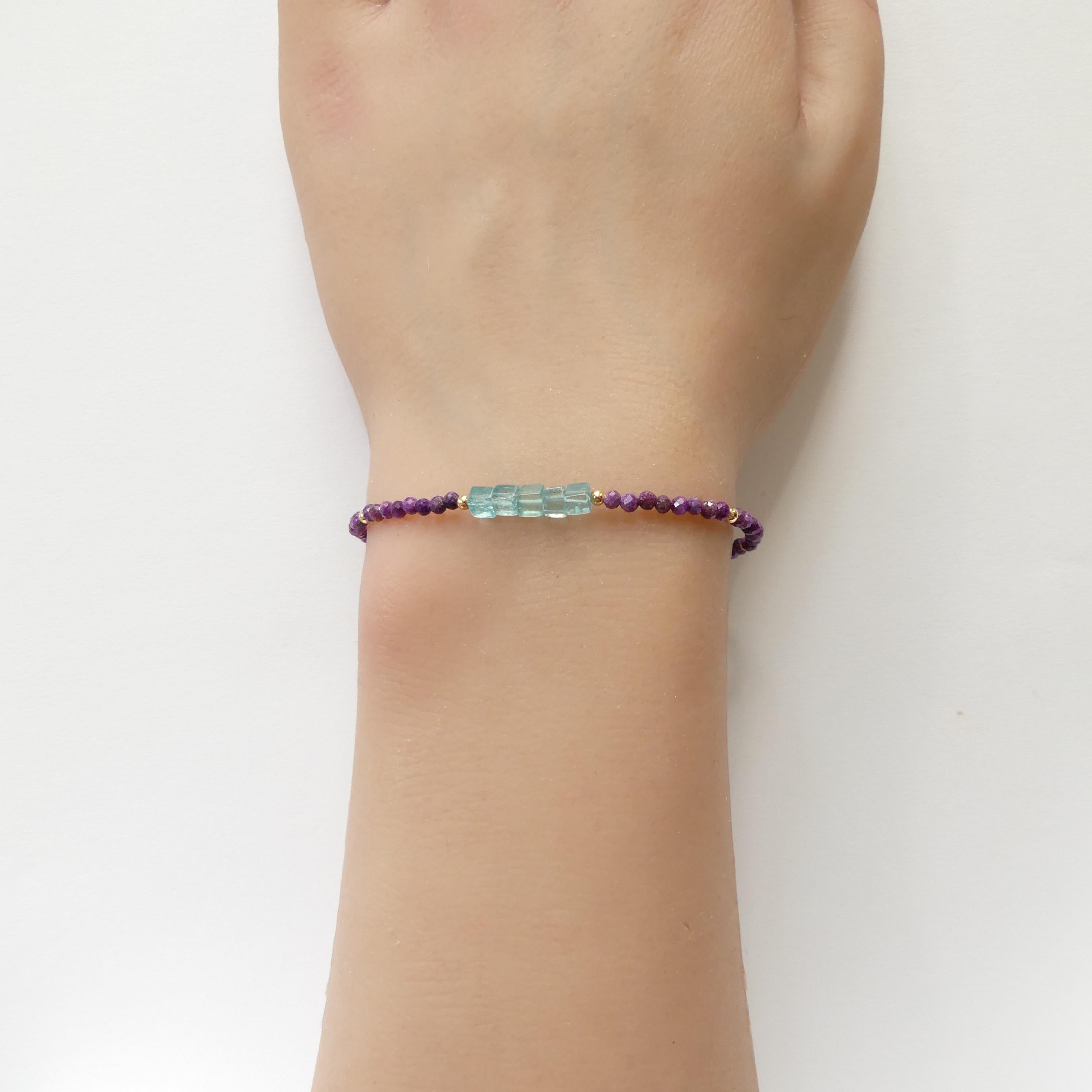 Tiny Apatite Bracelet Dainty Gemstone Beaded Bracelet Pastel Blue Green Crystal Jewelry Minimalist Stacking Birthday Gift Daughter Niece