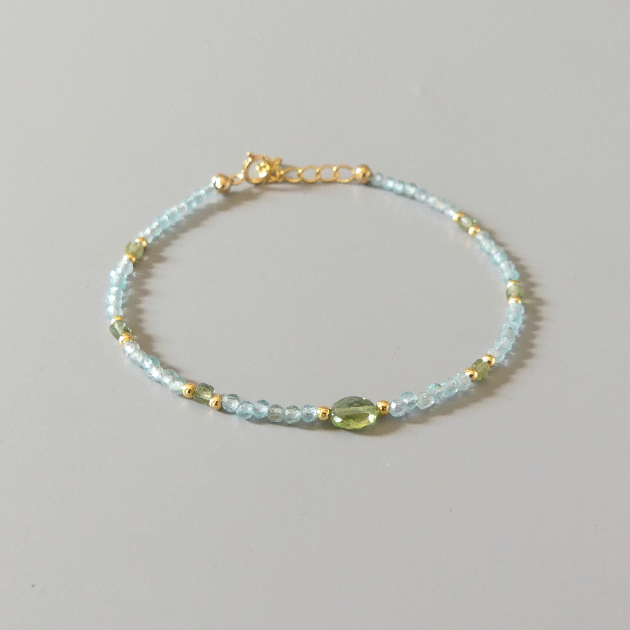 Tiny Apatite Bracelet Dainty Gemstone Beaded Bracelet Pastel Blue Green Crystal Jewelry Minimalist Stacking Birthday Gift Daughter Niece