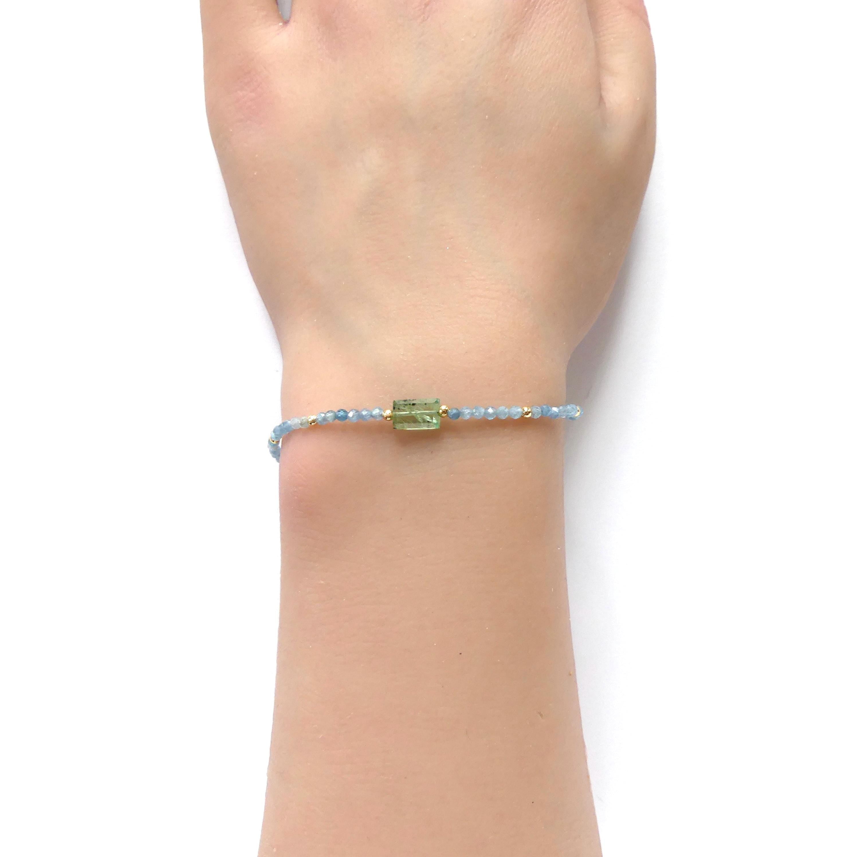 Tiny Apatite Bracelet Dainty Gemstone Beaded Bracelet Pastel Blue Green Crystal Jewelry Minimalist Stacking Birthday Gift Daughter Niece