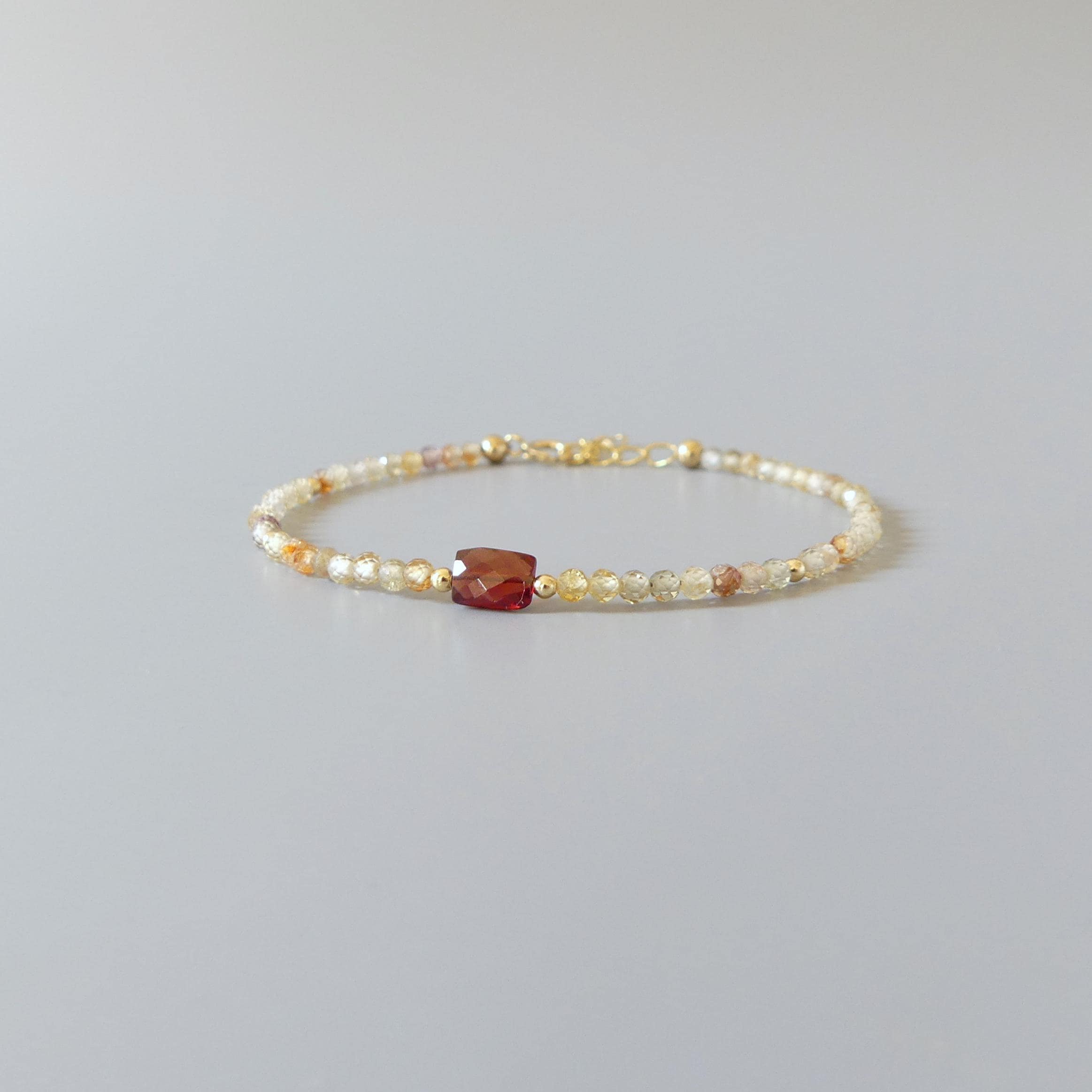 Tiny Zircon Bracelet Dainty Garnet Gemstone Beaded Bracelet Sparkly Crystal Jewelry Minimalist January Birthstone Birthday Gift for Women
