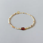 Tiny Zircon Bracelet Dainty Garnet Gemstone Beaded Bracelet Sparkly Crystal Jewelry Minimalist January Birthstone Birthday Gift for Women