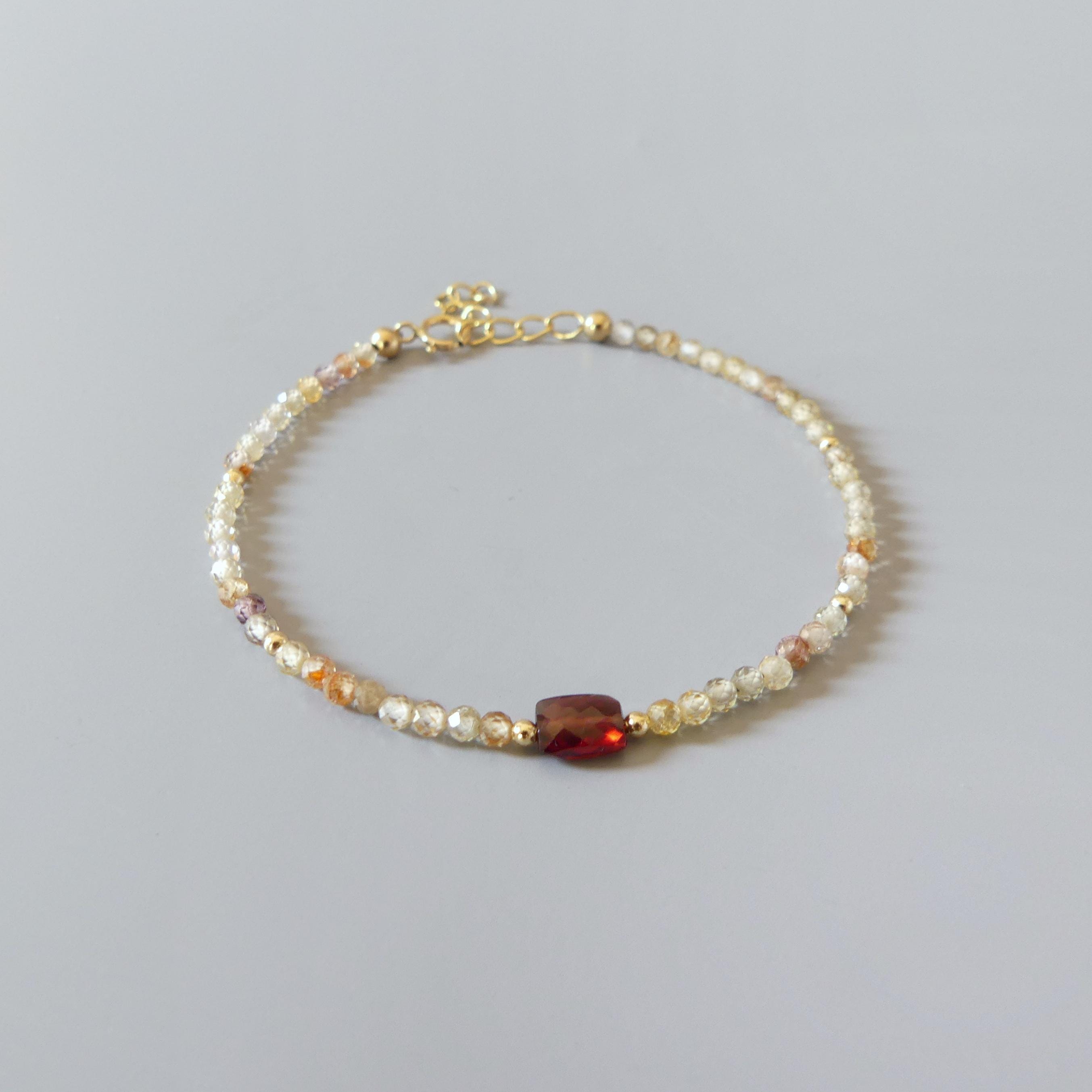 Tiny Zircon Bracelet Dainty Garnet Gemstone Beaded Bracelet Sparkly Crystal Jewelry Minimalist January Birthstone Birthday Gift for Women