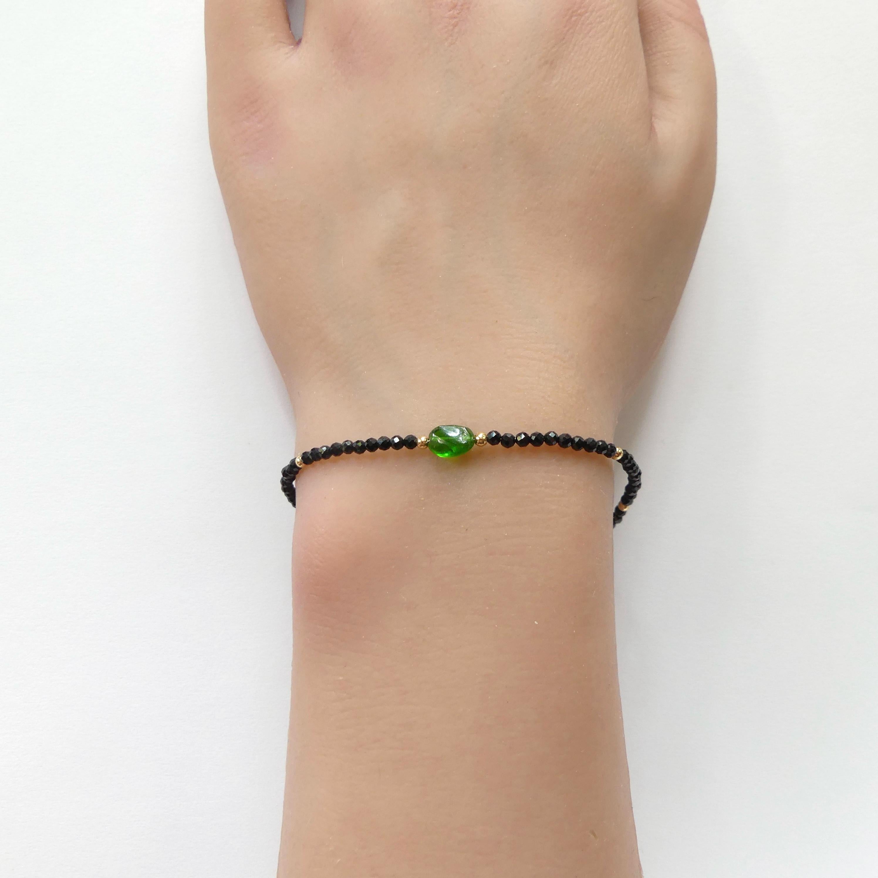Tiny Black Spinel Bracelet Dainty Diopside Gemstone Beaded Bracelet Sparkly Black Crystal Jewelry Minimalist Birthday Gift for Women
