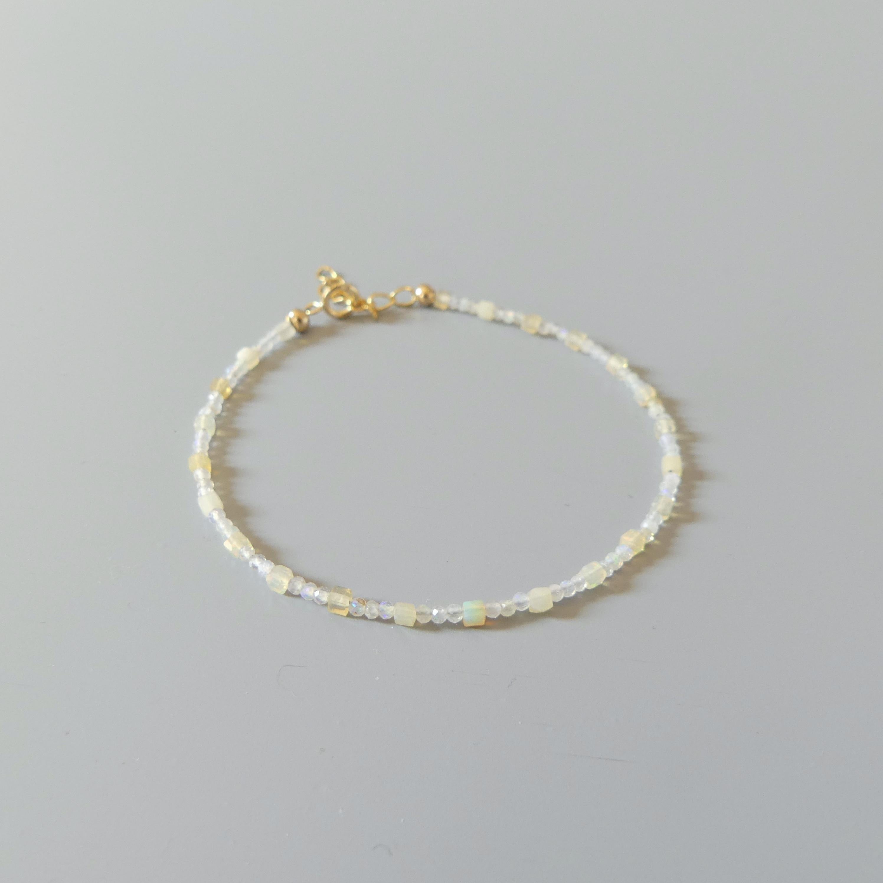 Tiny Ethiopian Opal Bracelet Dainty Gemstone Beaded Minimalist Opal Jewelry October Birthstone Mom Birthday Gift 14th Anniversary Wife Mom