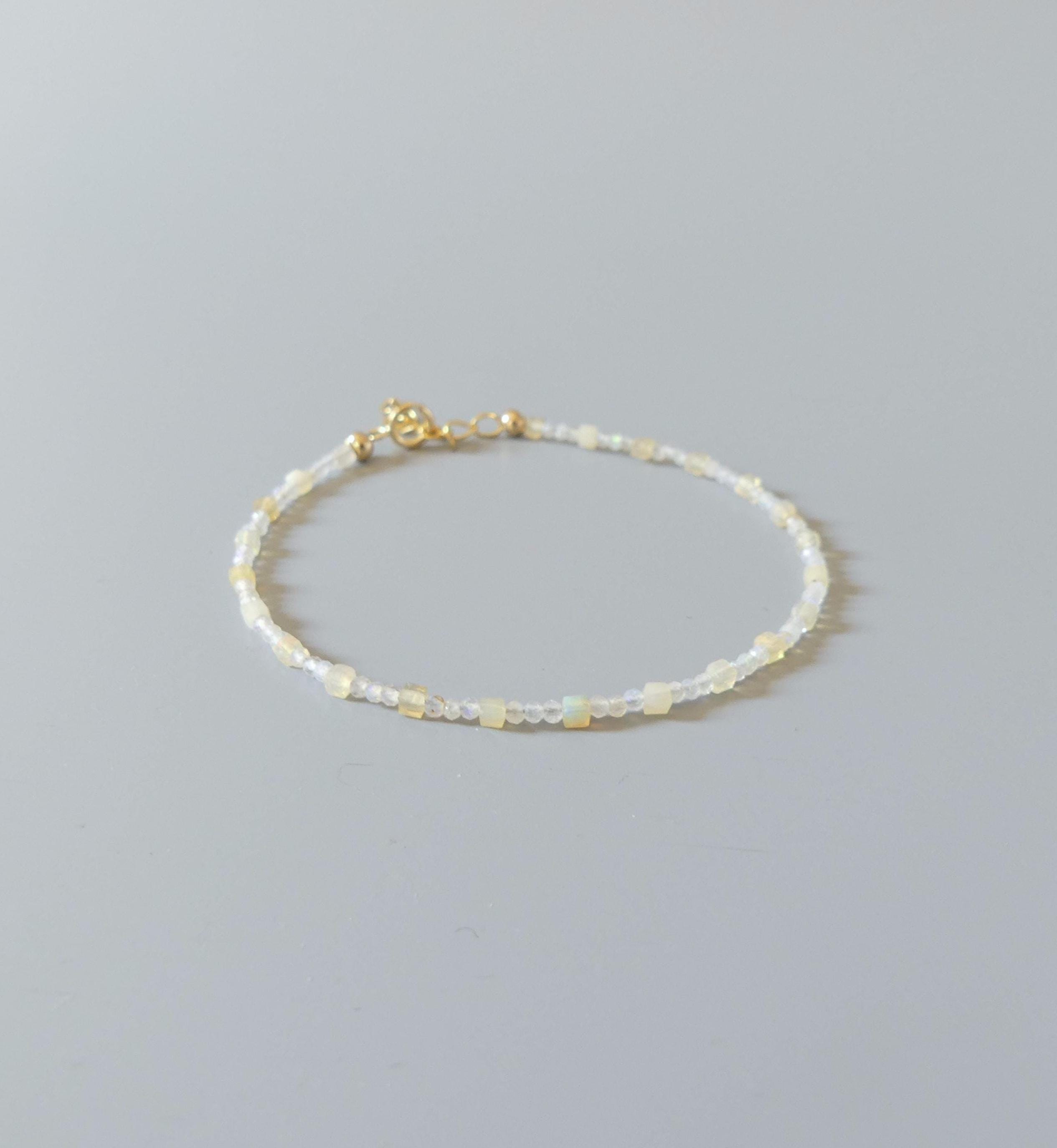 Tiny Ethiopian Opal Bracelet Dainty Gemstone Beaded Minimalist Opal Jewelry October Birthstone Mom Birthday Gift 14th Anniversary Wife Mom