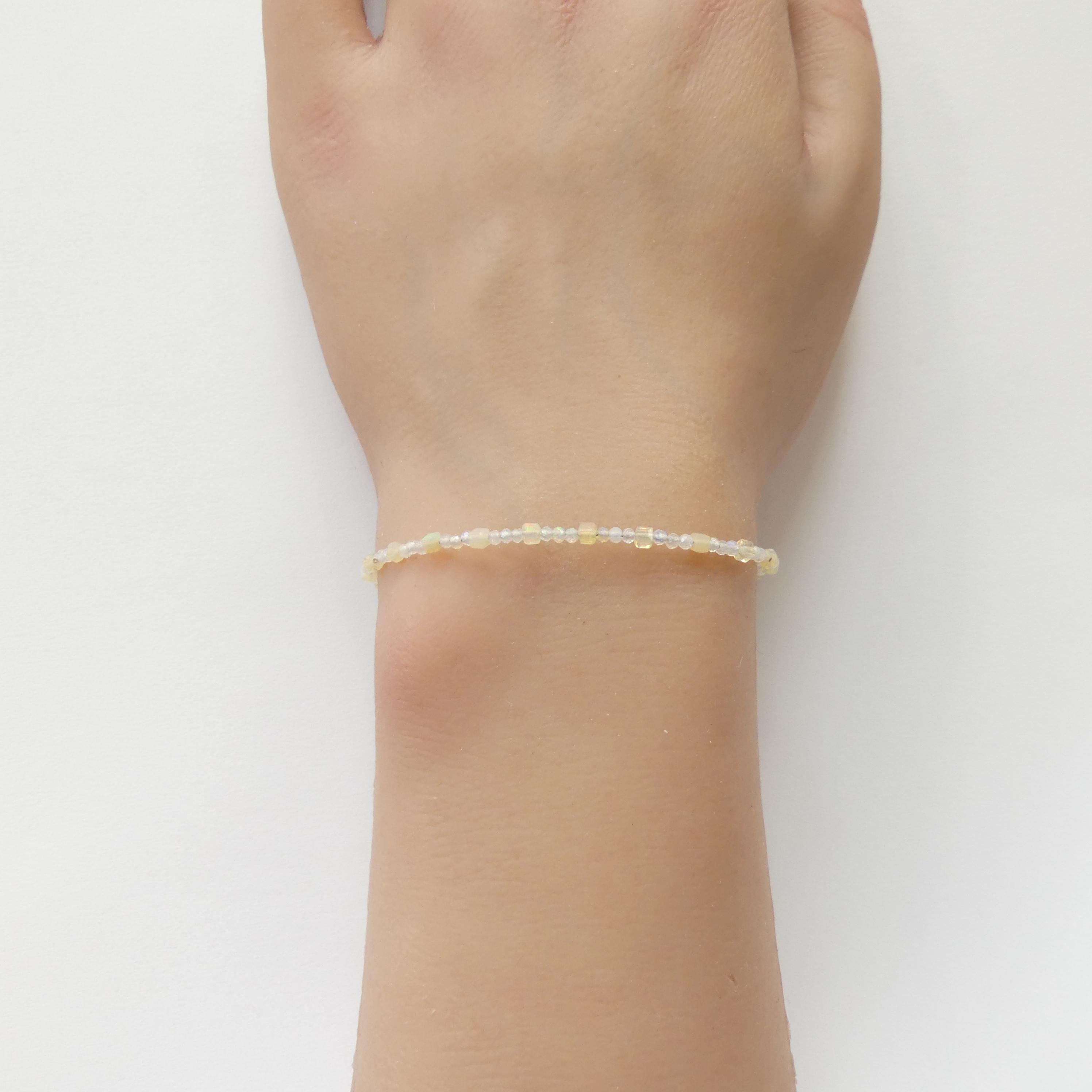 Tiny Ethiopian Opal Bracelet Dainty Gemstone Beaded Minimalist Opal Jewelry October Birthstone Mom Birthday Gift 14th Anniversary Wife Mom
