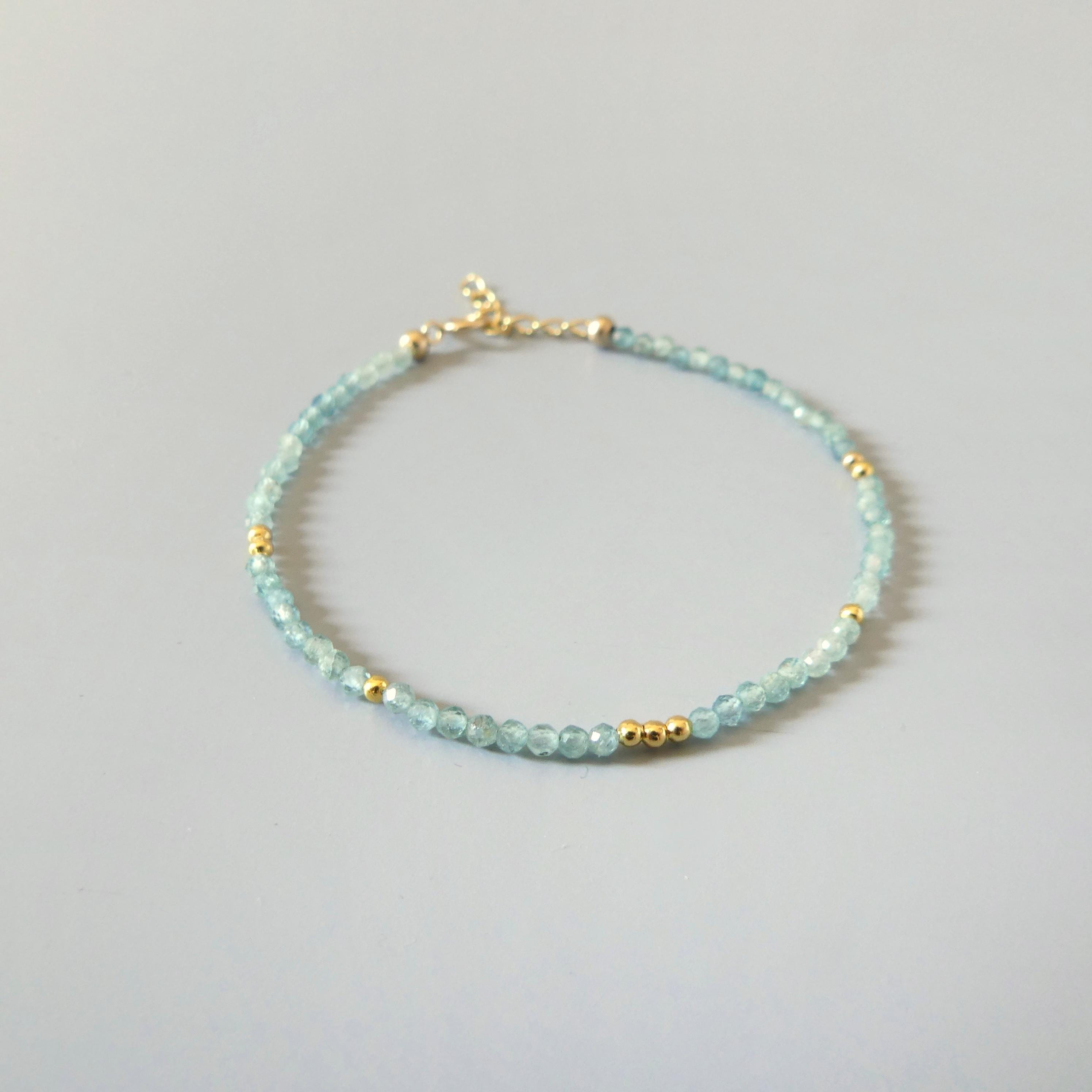 Tiny Blue Tourmaline Bracelet Dainty Indicolite Gemstone Beaded Bracelet October Birthstone Crystal Jewelry Minimalist Birthday Gift Women