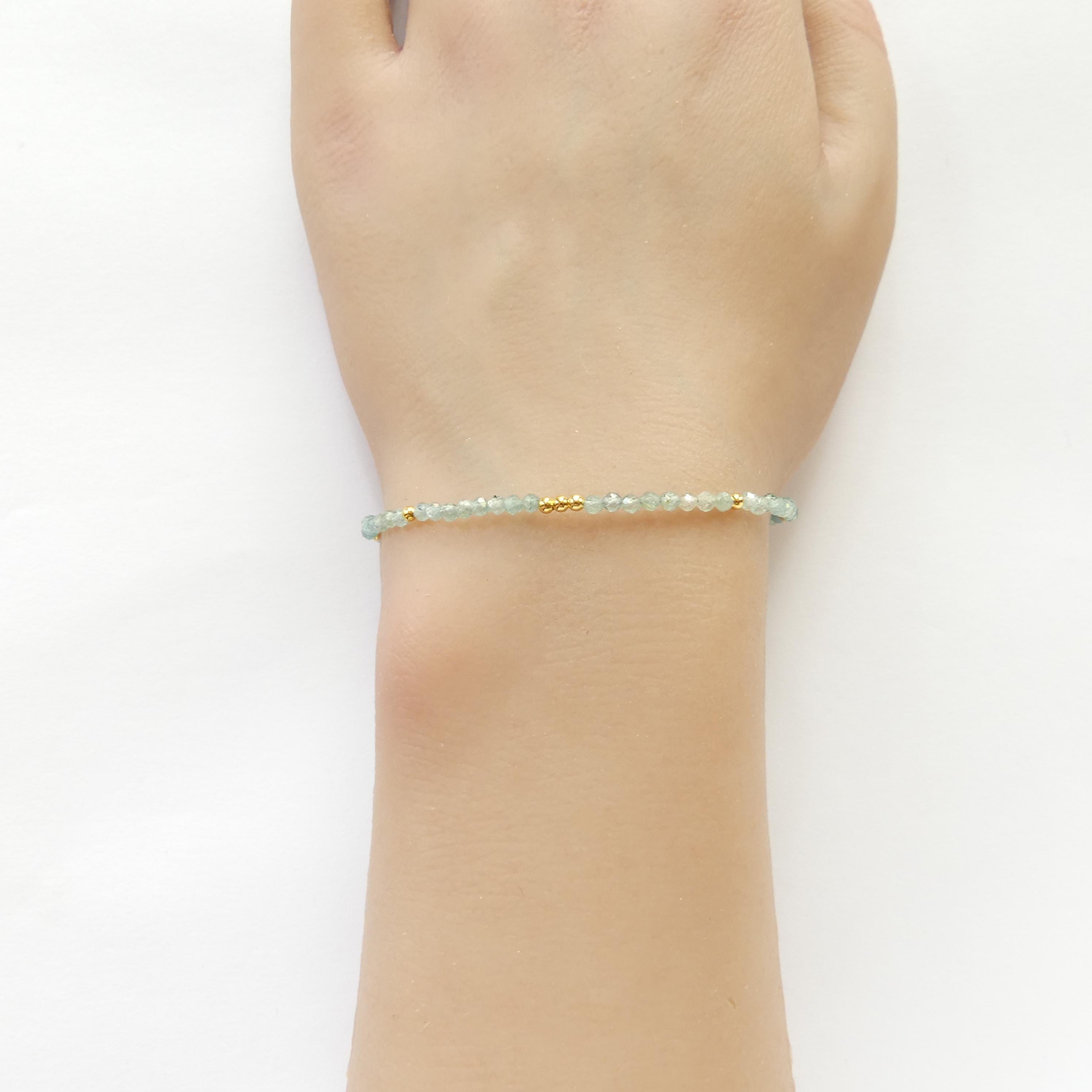 Tiny Blue Tourmaline Bracelet Dainty Indicolite Gemstone Beaded Bracelet October Birthstone Crystal Jewelry Minimalist Birthday Gift Women