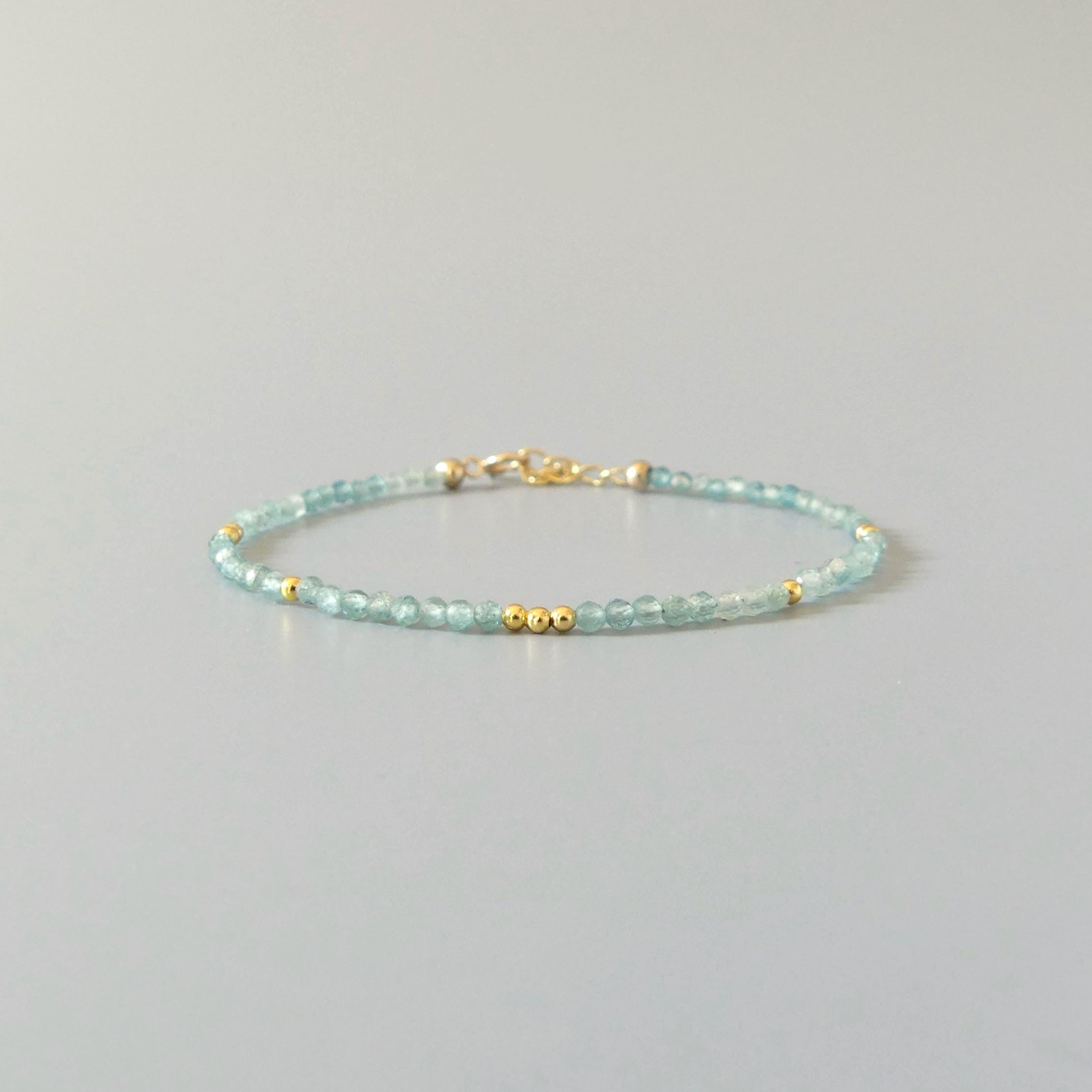 Tiny Blue Tourmaline Bracelet Dainty Indicolite Gemstone Beaded Bracelet October Birthstone Crystal Jewelry Minimalist Birthday Gift Women