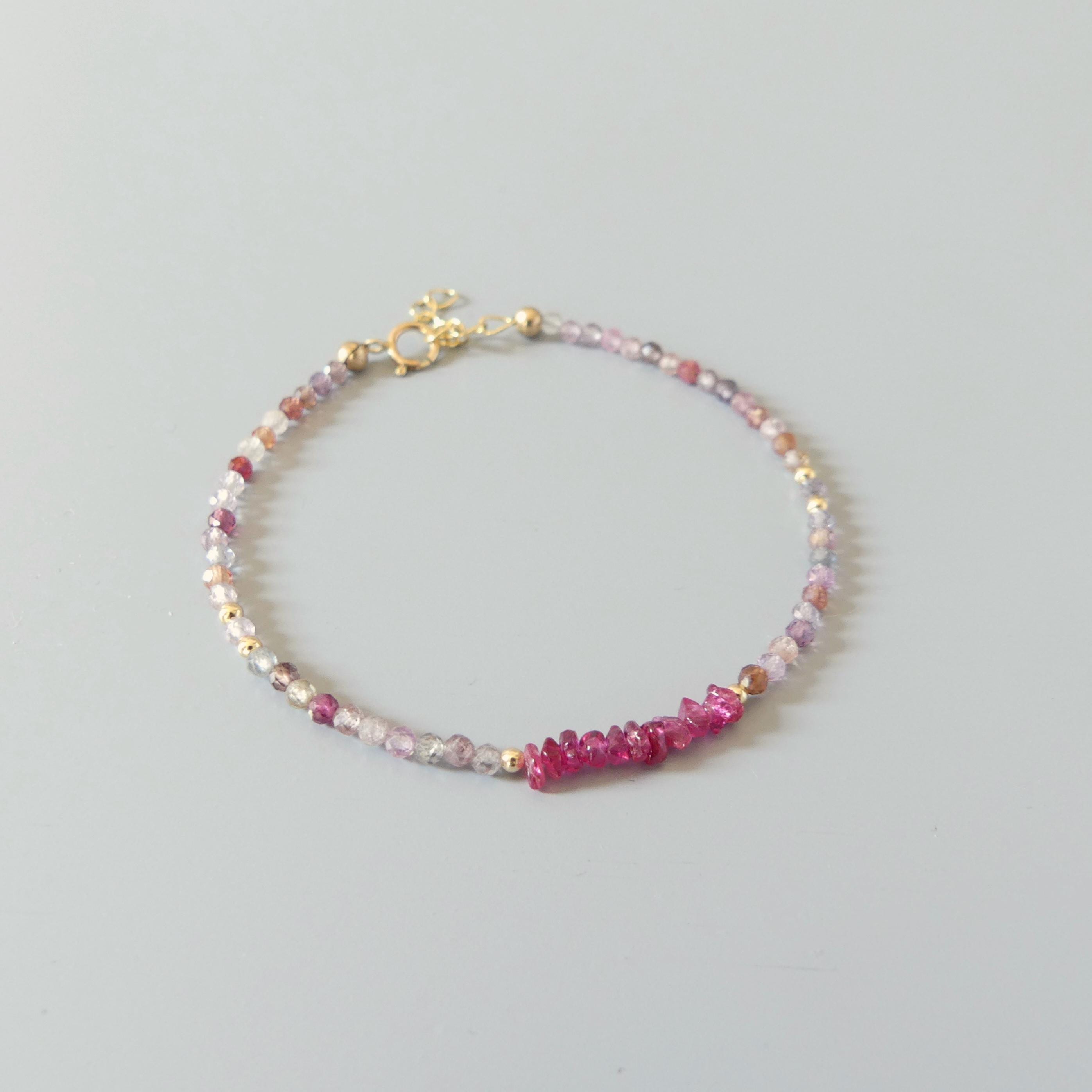 Multi Spinel Bracelet Dainty Gemstone Beaded Bracelet Minimalist Jewelry Chrystal Boho Chic Stacking Bracelet Birthday Gift for Women Wife
