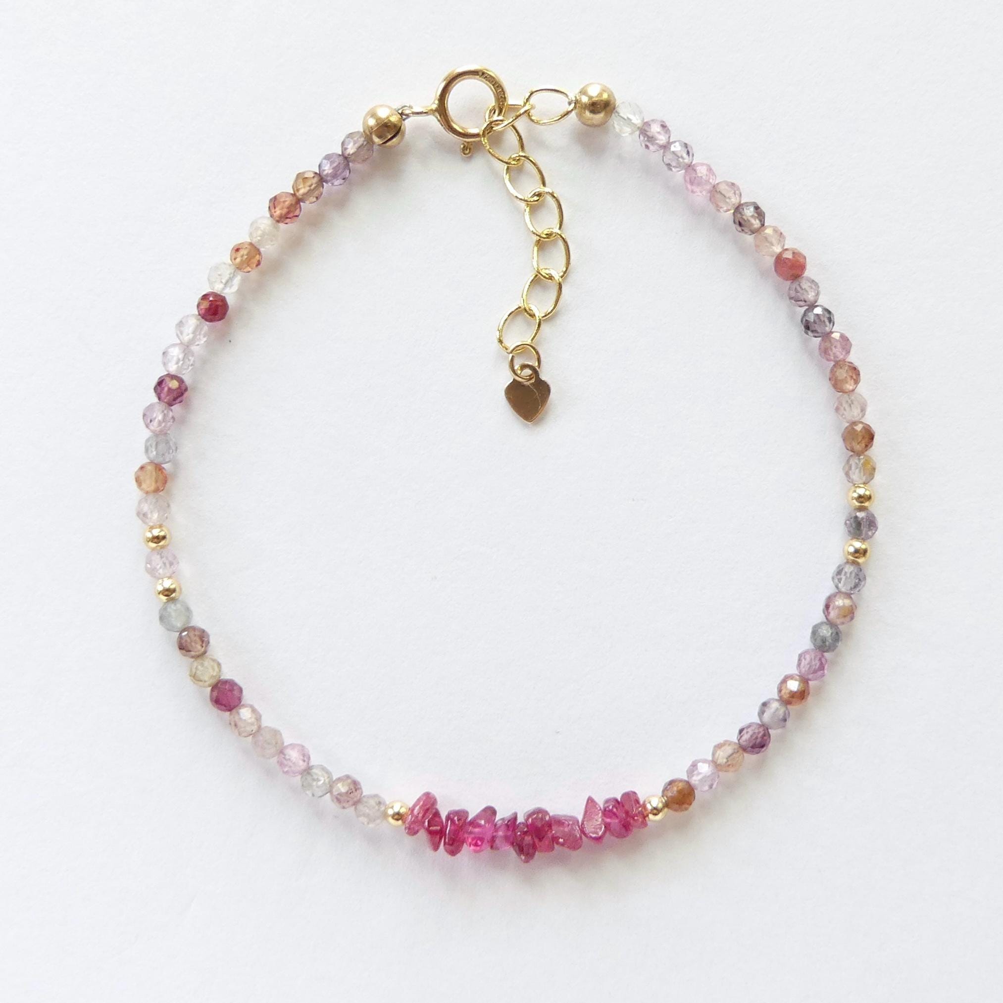 Multi Spinel Bracelet Dainty Gemstone Beaded Bracelet Minimalist Jewelry Chrystal Boho Chic Stacking Bracelet Birthday Gift for Women Wife
