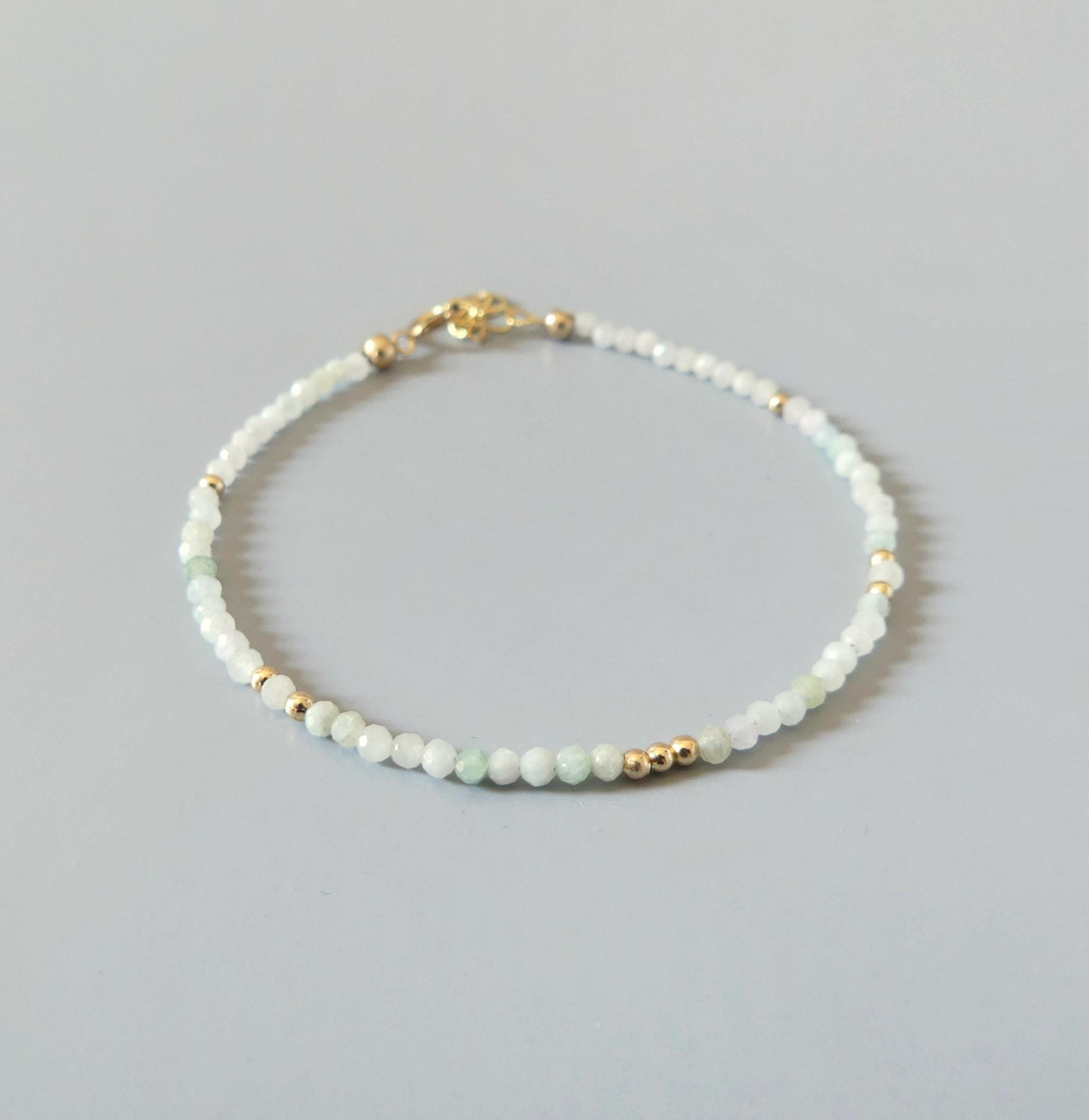 Natural Burma Jade Bracelet Dainty Beaded Bracelet Pale Green Jadeite Gemstone Minimalist Jewelry Everyday Bracelet Gift Birthday for Women