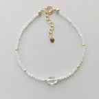 Tiny Aquamarine Bracelet Dainty Gemstone Beaded Bracelet Blue Crystal Stacking Jewelry Minimalist March Birthstone Birthday Gift Mom Wife