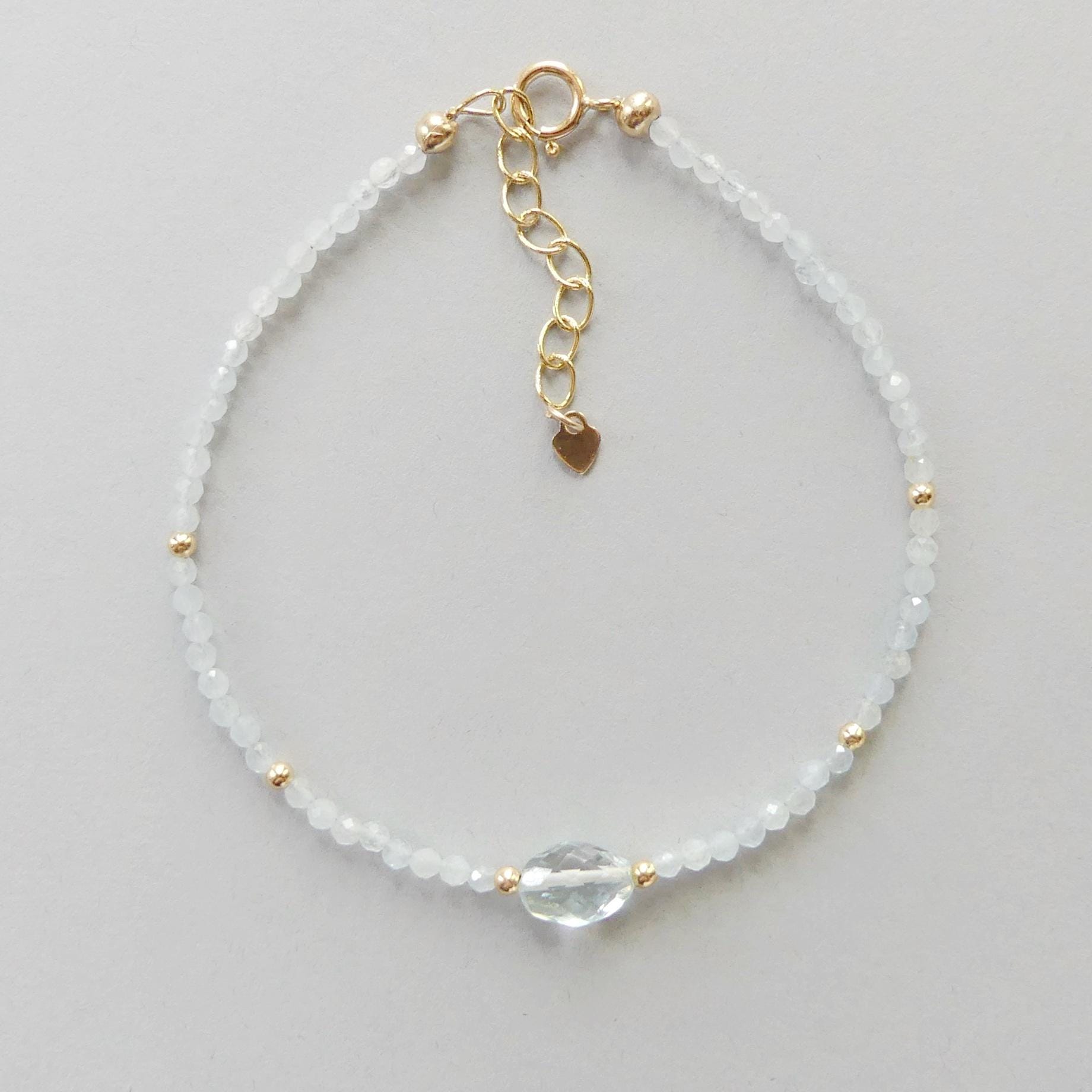 Tiny Aquamarine Bracelet Dainty Gemstone Beaded Bracelet Blue Crystal Stacking Jewelry Minimalist March Birthstone Birthday Gift Mom Wife